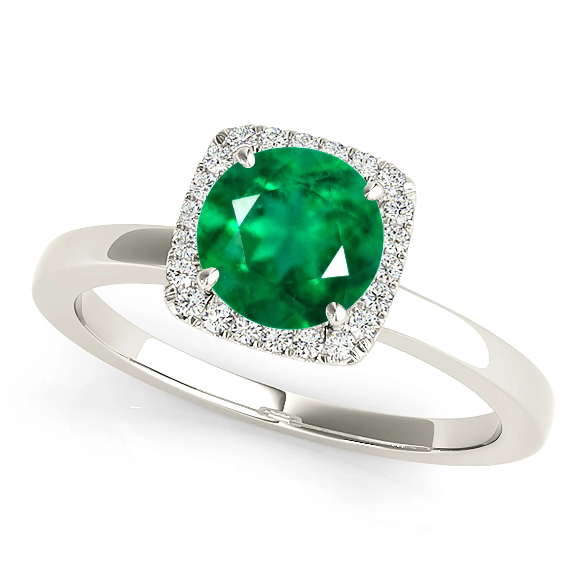 1.75 ct. Genuine Emerald Ring With Halo and Solitaire Plain band