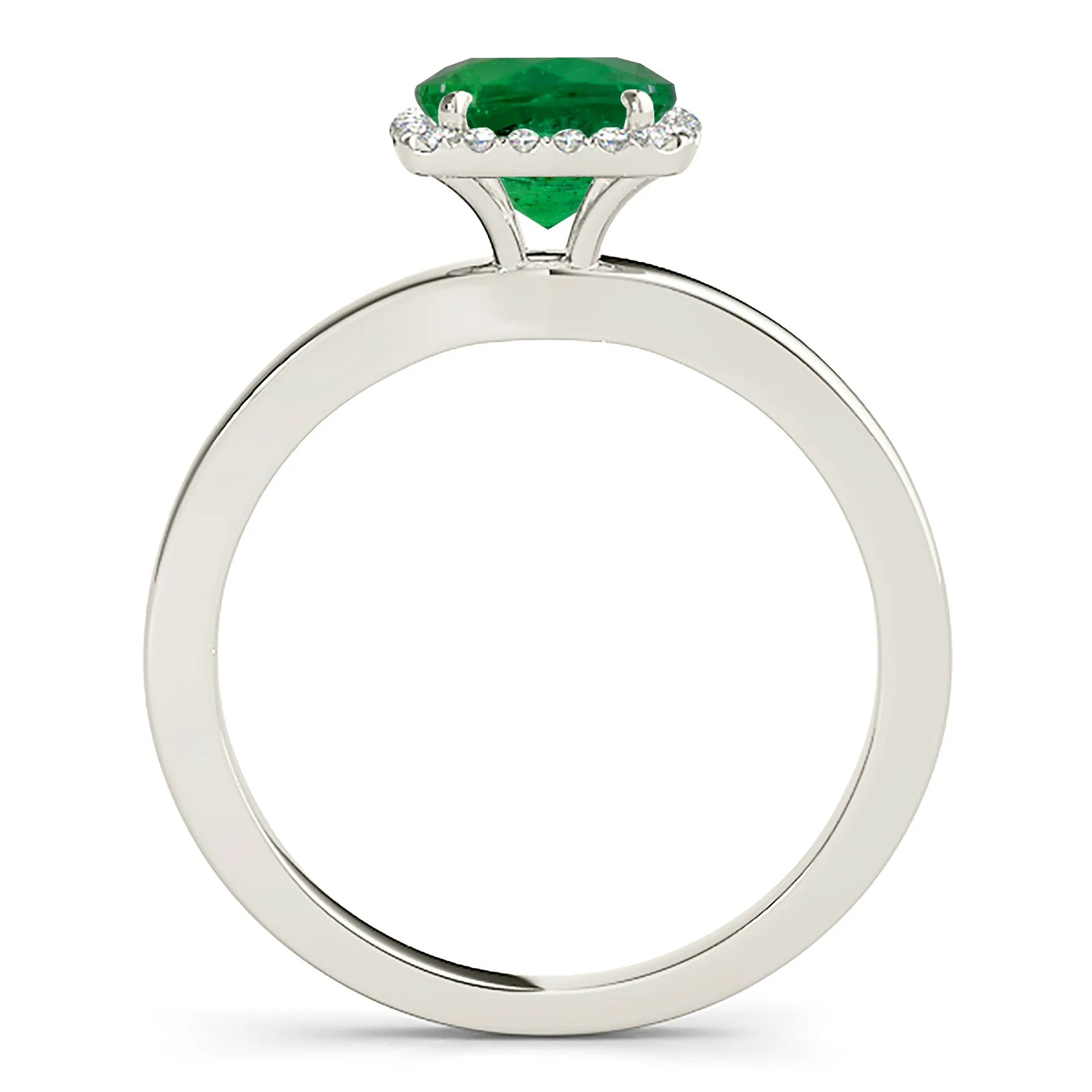 1.75 ct. Genuine Emerald Ring With Halo and Solitaire Plain band