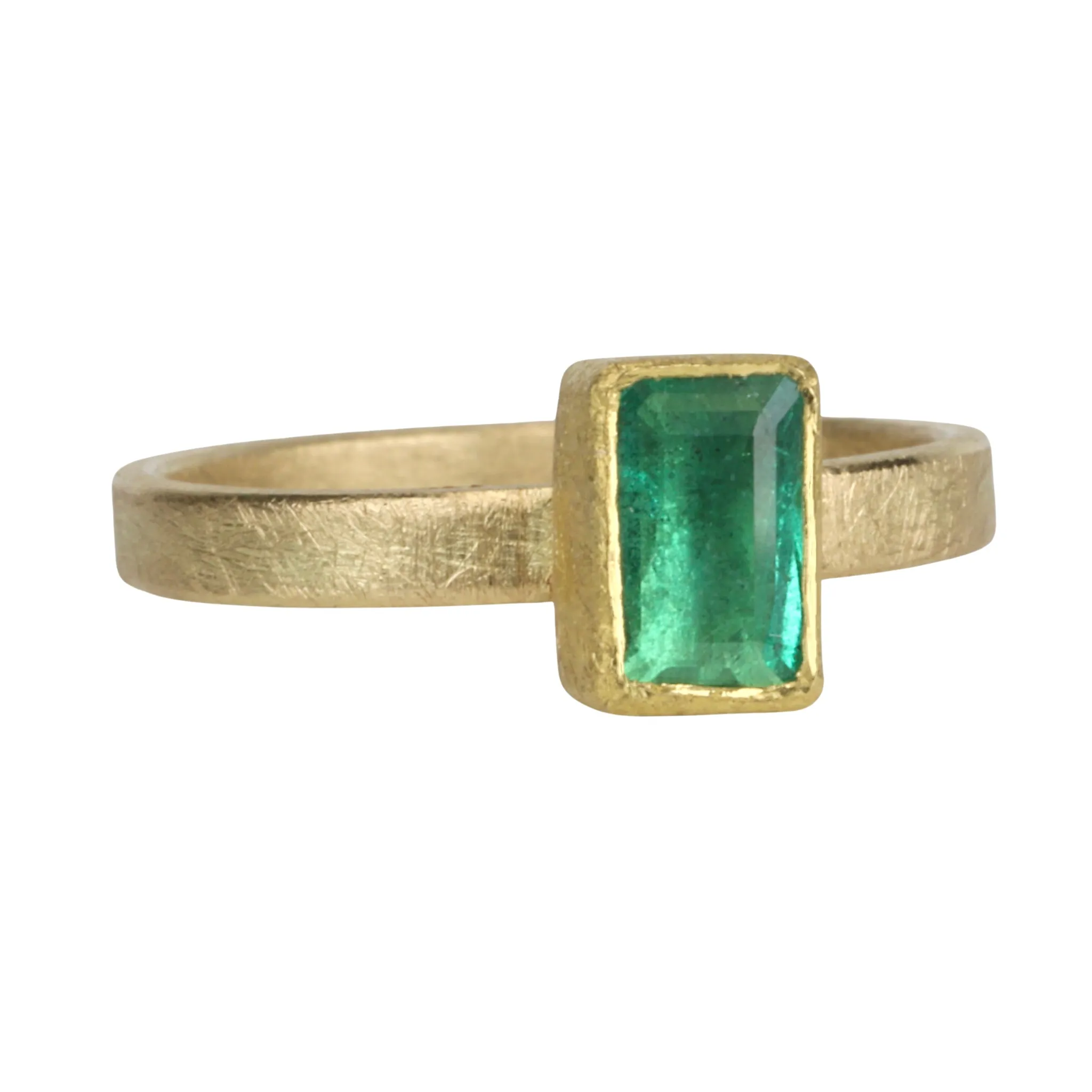 18 & 22K Gold Bezel-Set Rectangular Emerald Ring