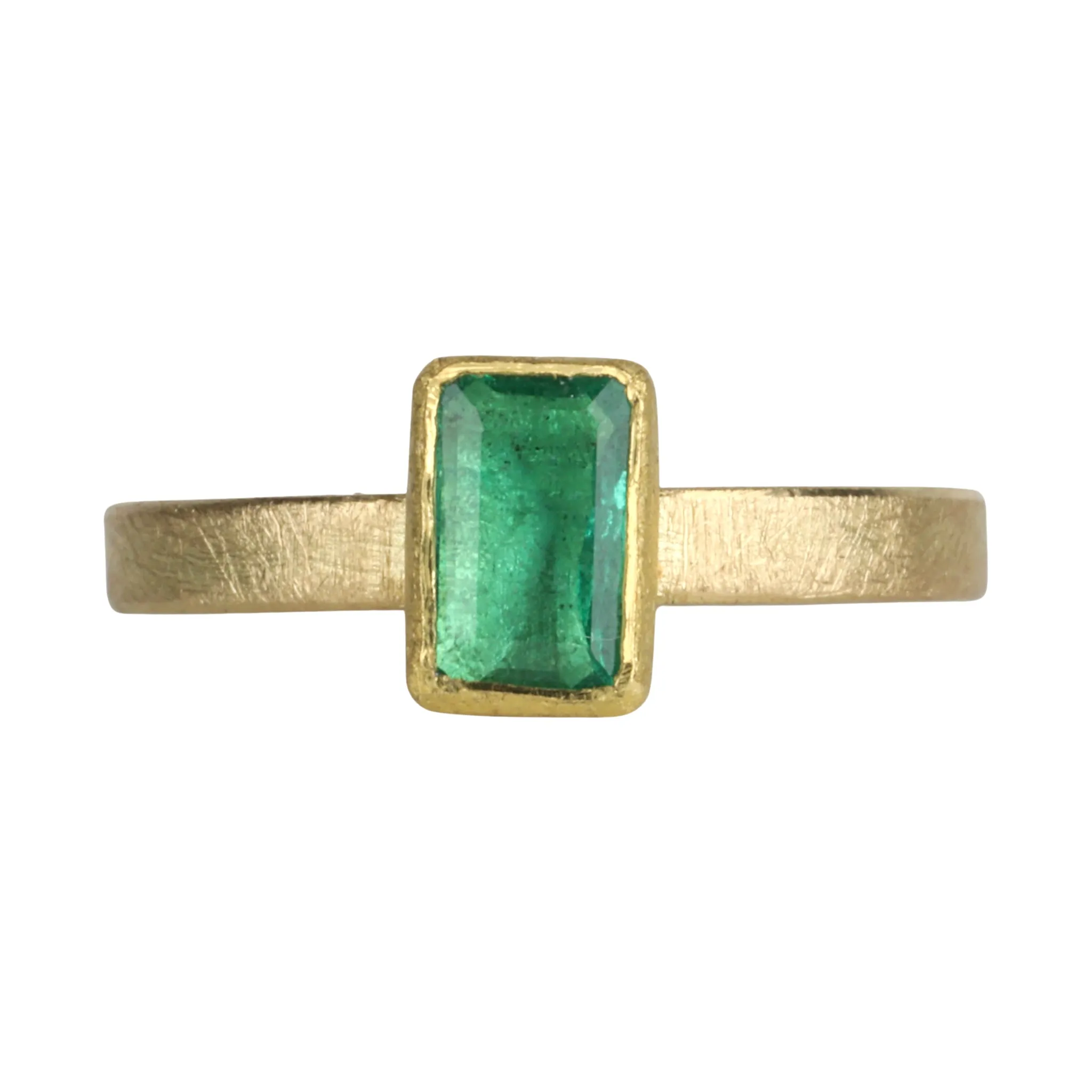 18 & 22K Gold Bezel-Set Rectangular Emerald Ring