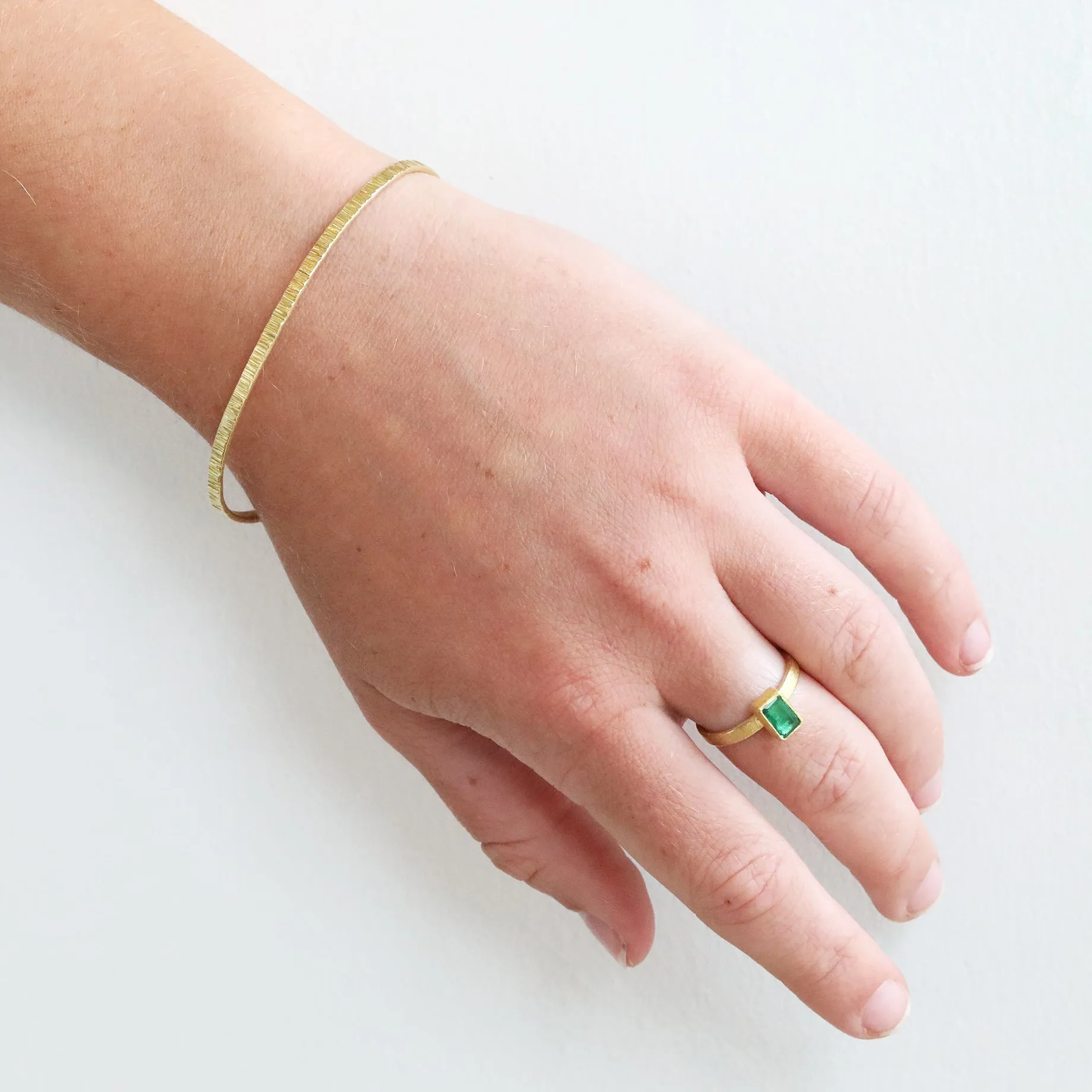 18 & 22K Gold Bezel-Set Rectangular Emerald Ring