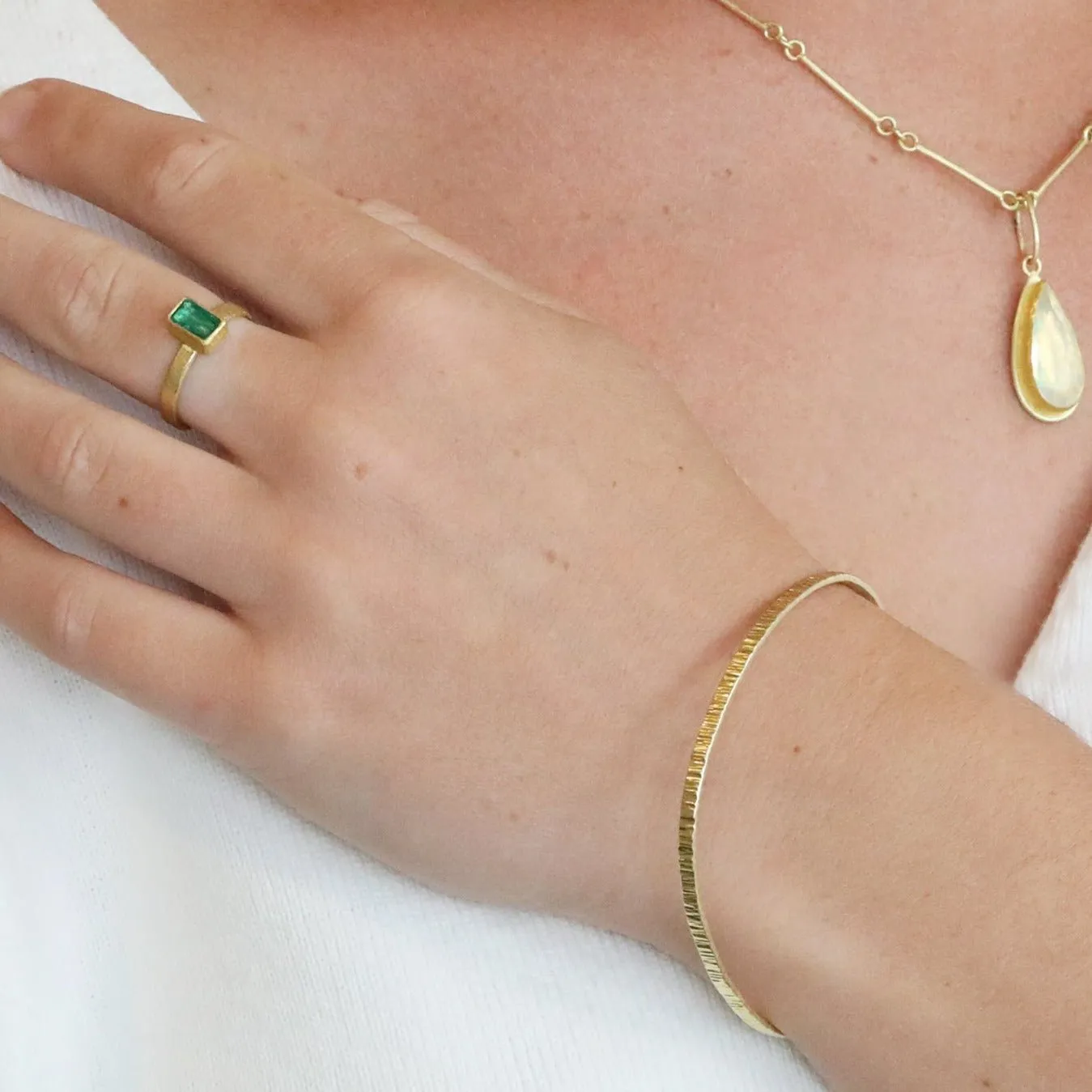 18 & 22K Gold Bezel-Set Rectangular Emerald Ring