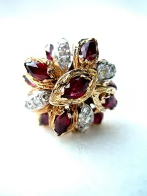 18K Ruby Diamond Vintage Cocktail Ring