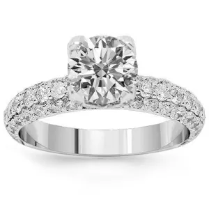 18K Solid White Gold Diamond Engagement Ring 3.25 Ctw