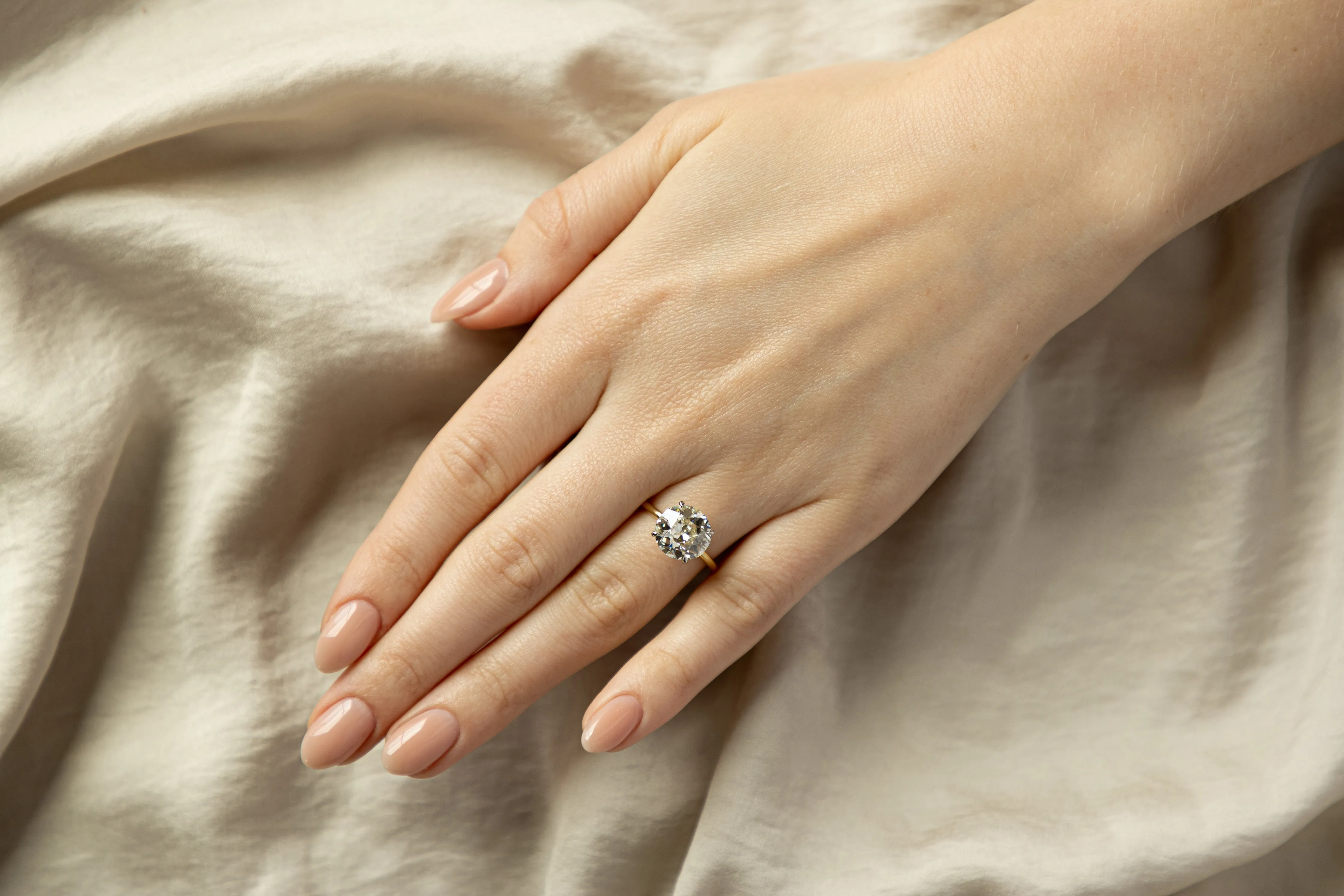 18K Yellow Gold & Platinum 4.05 Carat Old European Diamond Solitaire Engagement Ring GIA Certified