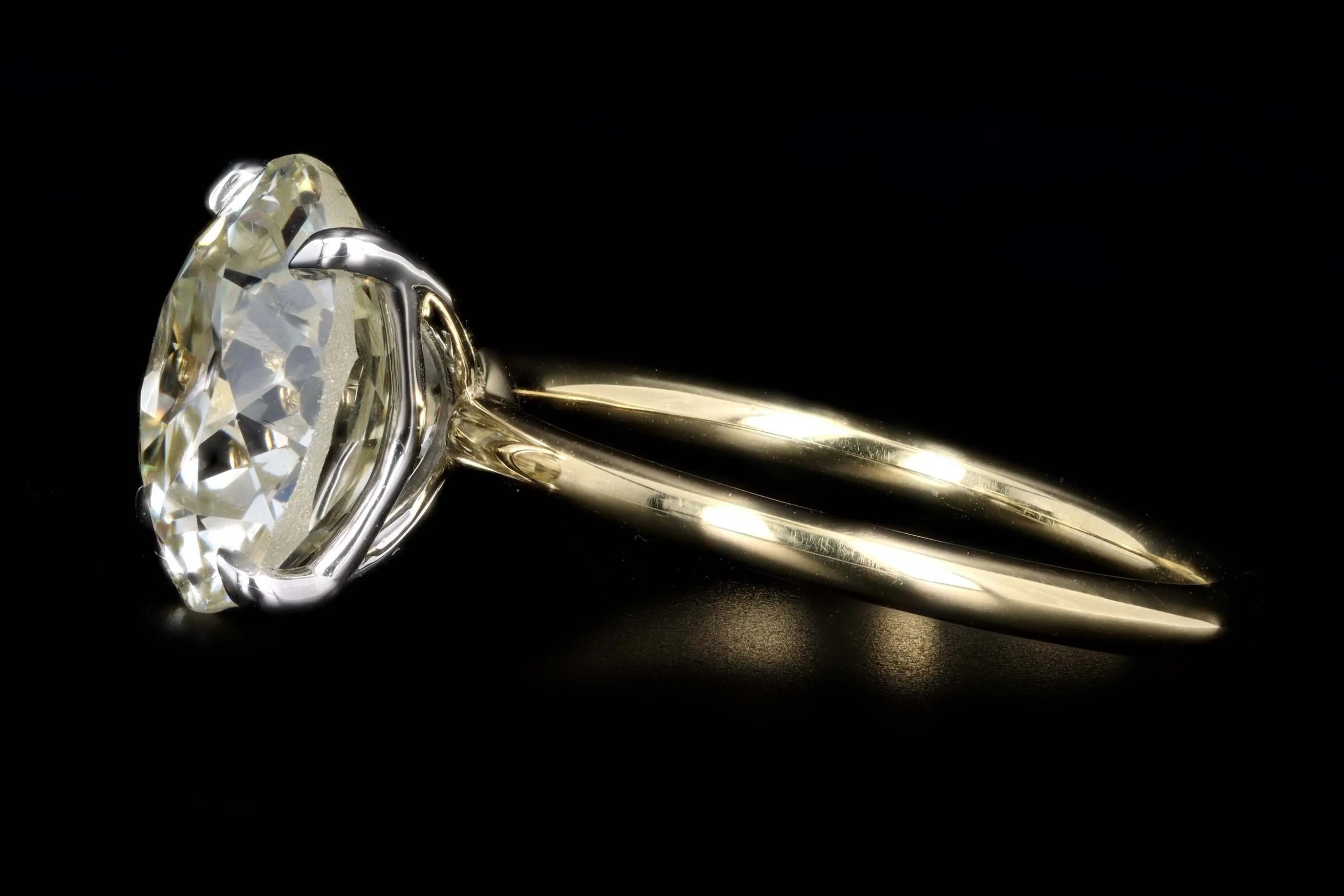 18K Yellow Gold & Platinum 4.51 Carat Old European Cut Diamond Solitaire Engagement Ring