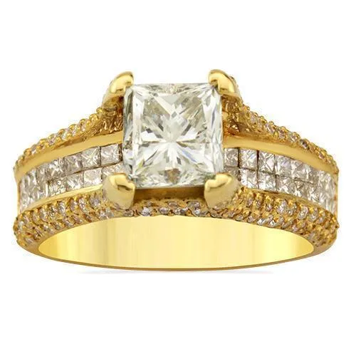 18k Yellow Gold Princess Cut Invisible Set Band Diamond Engagement Ring 2.50 Ctw