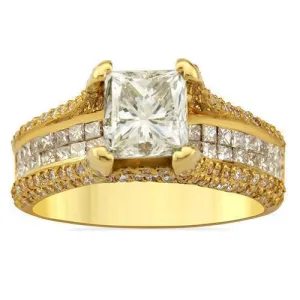 18k Yellow Gold Princess Cut Invisible Set Band Diamond Engagement Ring 2.50 Ctw