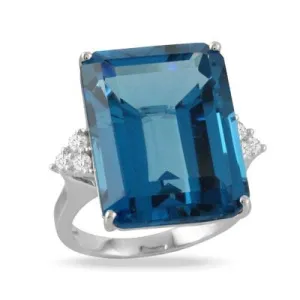 18KT WHITE GOLD EMERALD CUT LONDON BLUE TOPAZ RING