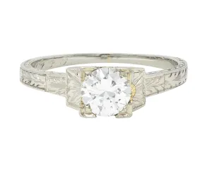 1930 Art Deco 0.40 CTW Old European Cut Diamond 18 Karat Gold Antique Solitaire Engagement Ring