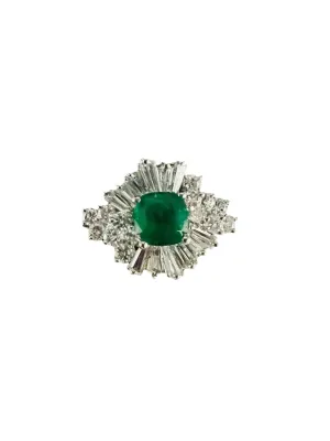 1960s Emerald Diamond White Gold Cocktail Ring