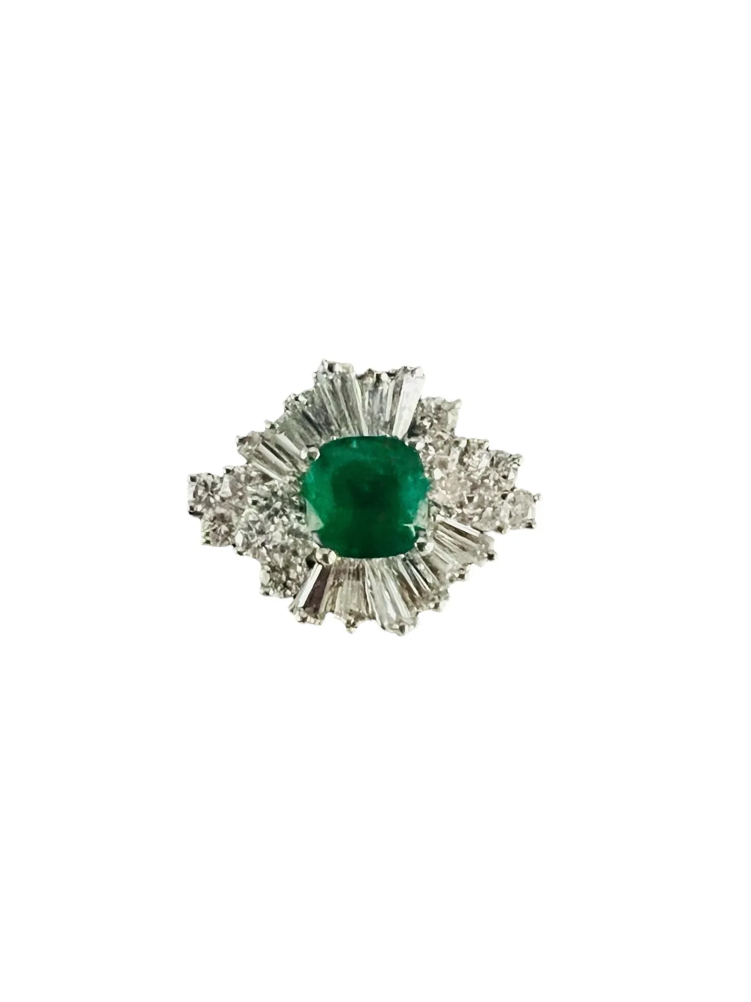 1960s Emerald Diamond White Gold Cocktail Ring