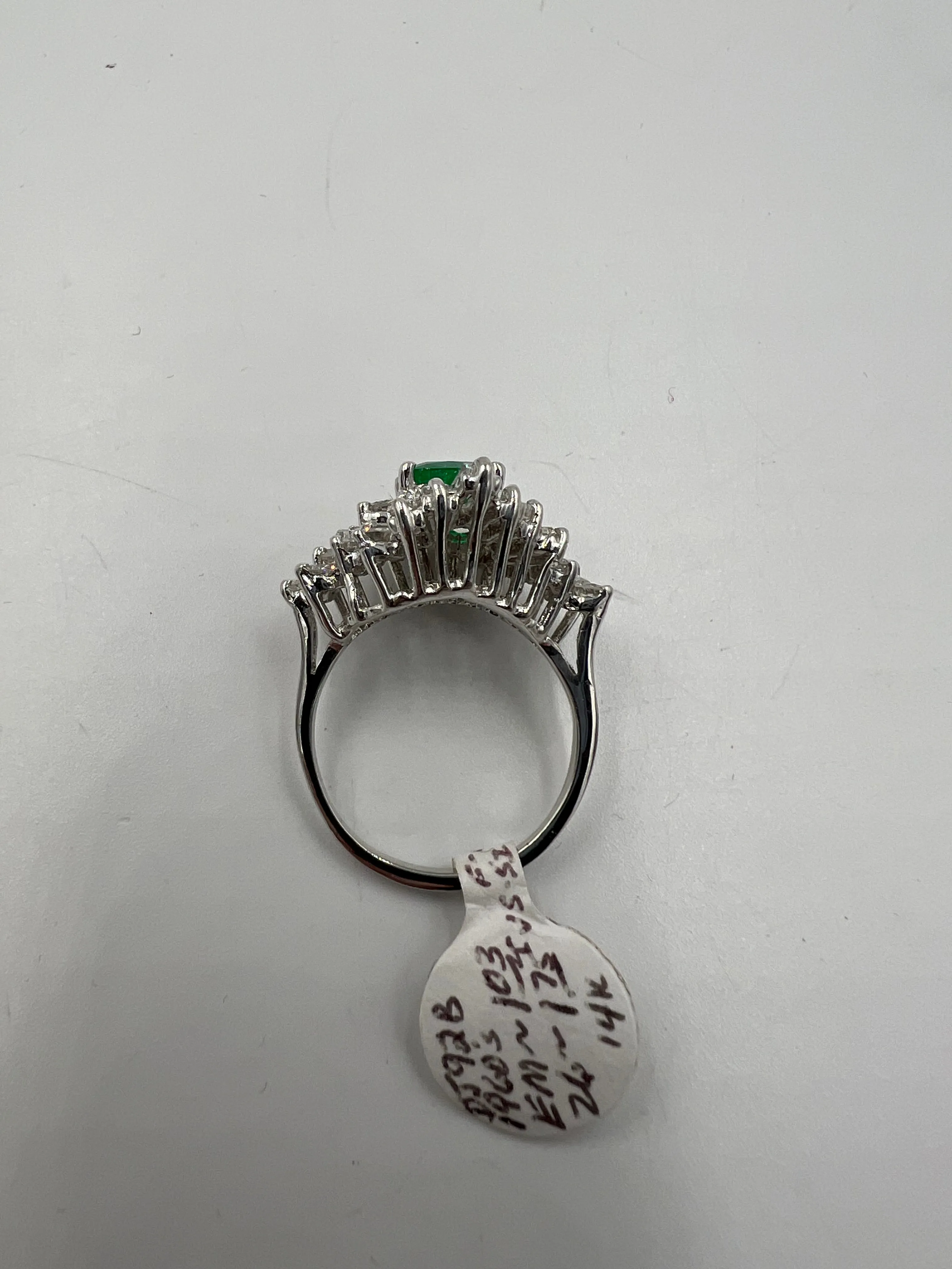1960s Emerald Diamond White Gold Cocktail Ring