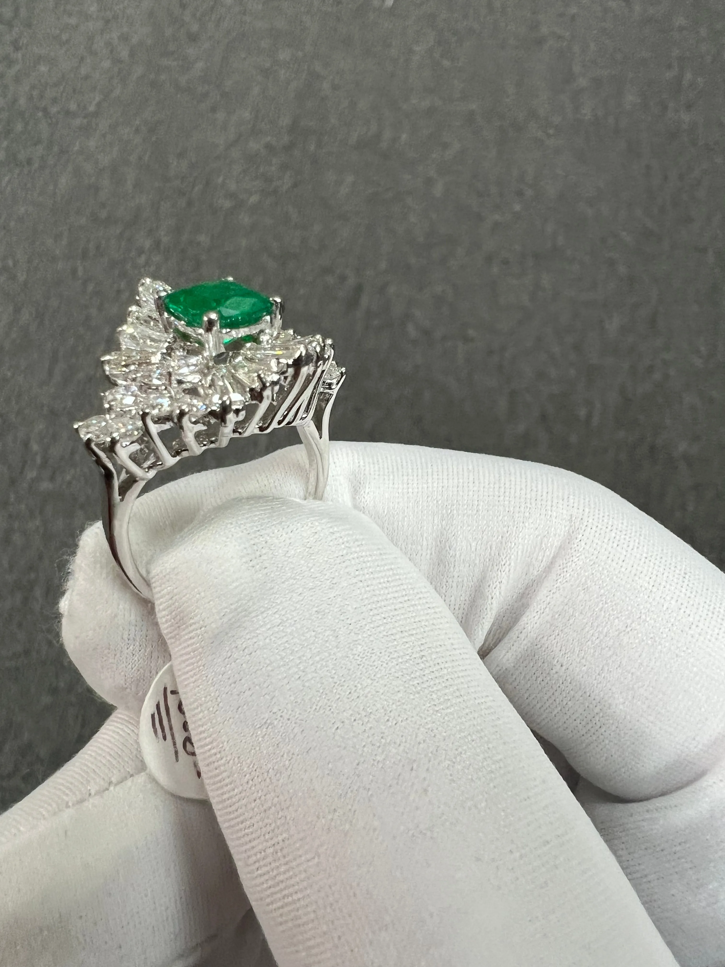 1960s Emerald Diamond White Gold Cocktail Ring