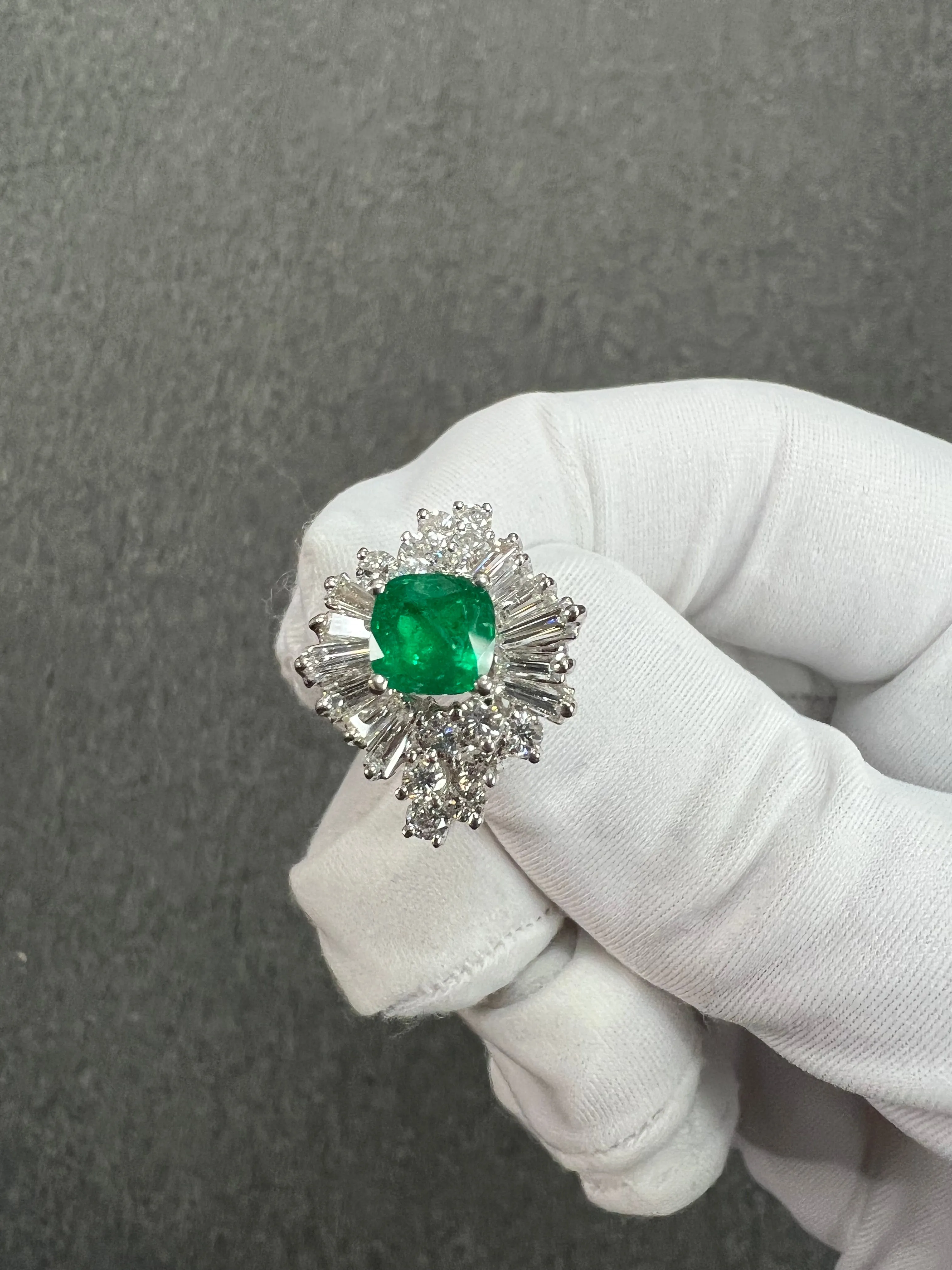 1960s Emerald Diamond White Gold Cocktail Ring
