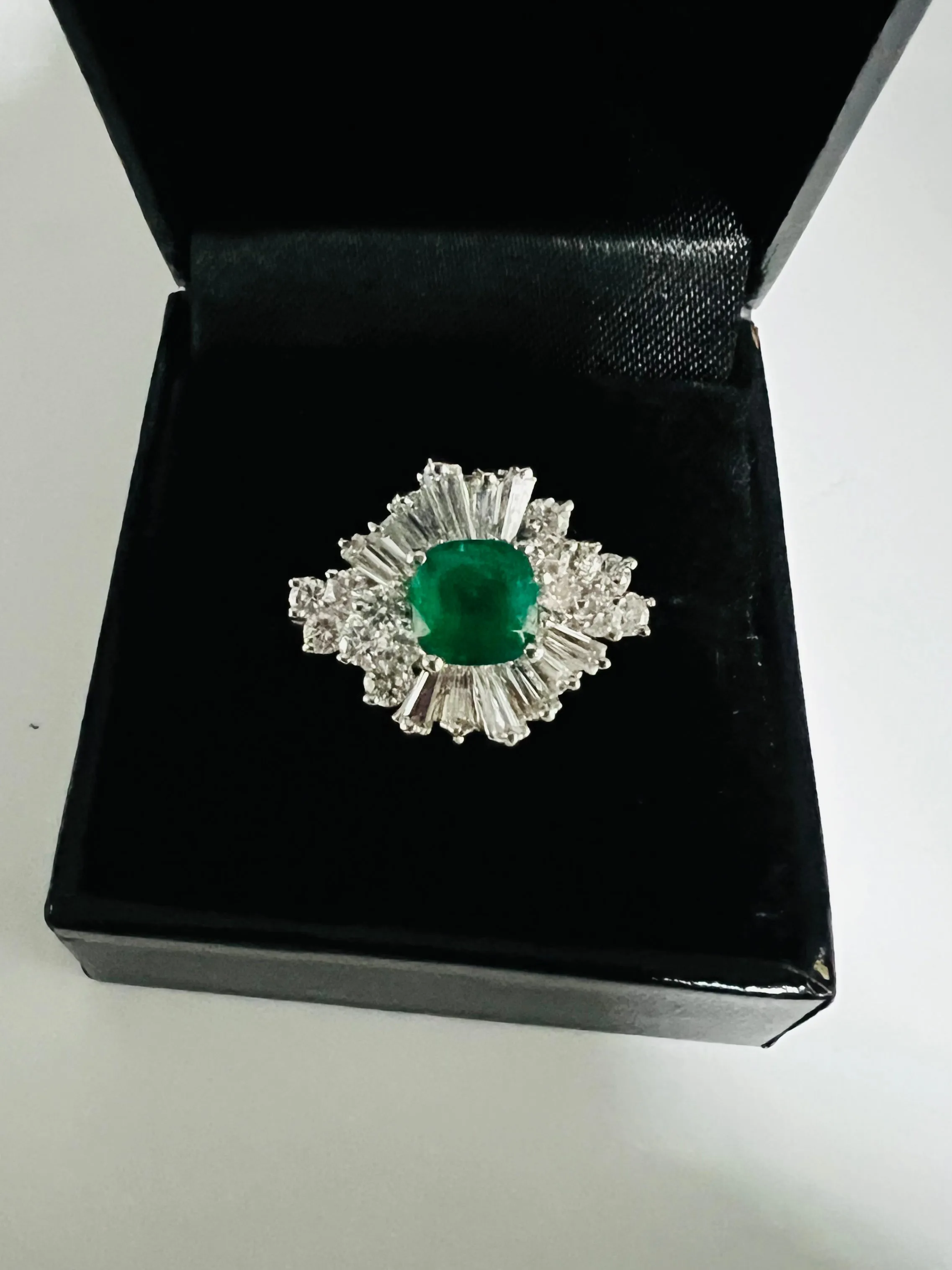 1960s Emerald Diamond White Gold Cocktail Ring