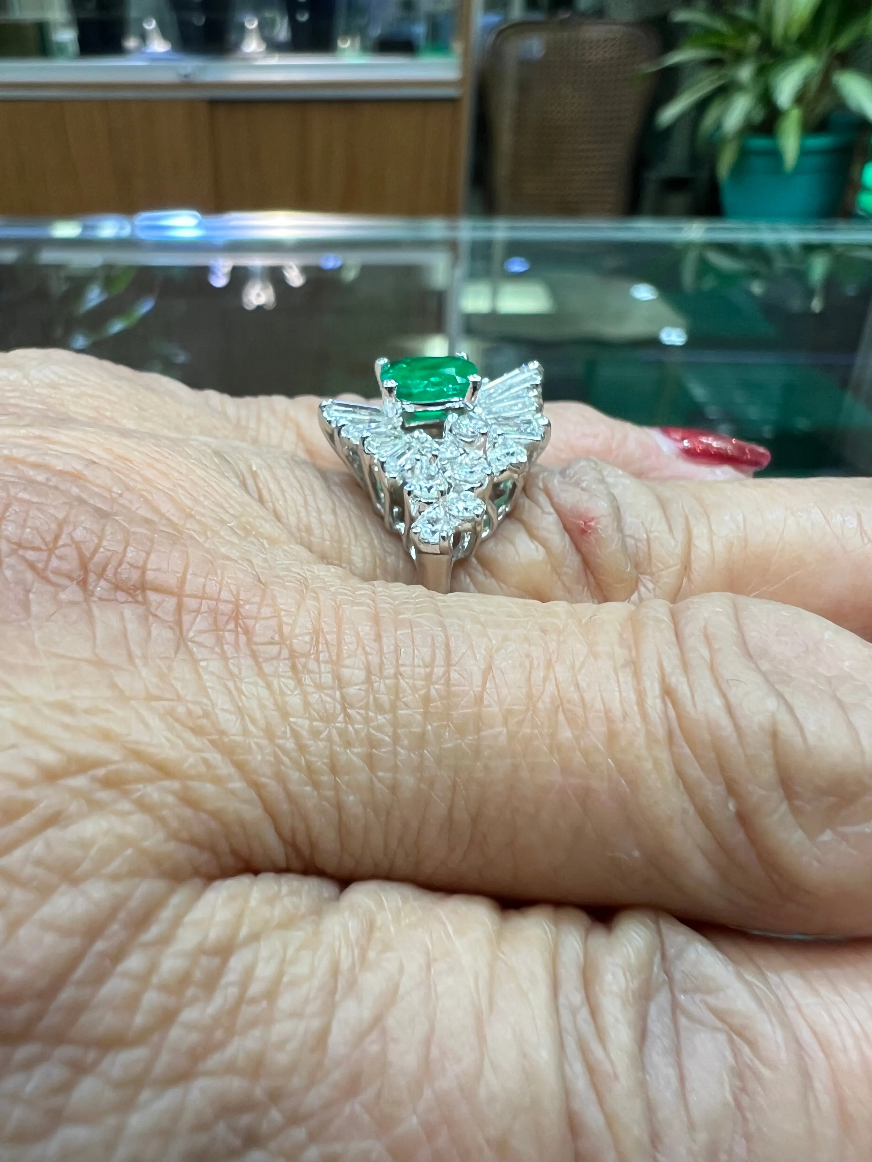 1960s Emerald Diamond White Gold Cocktail Ring