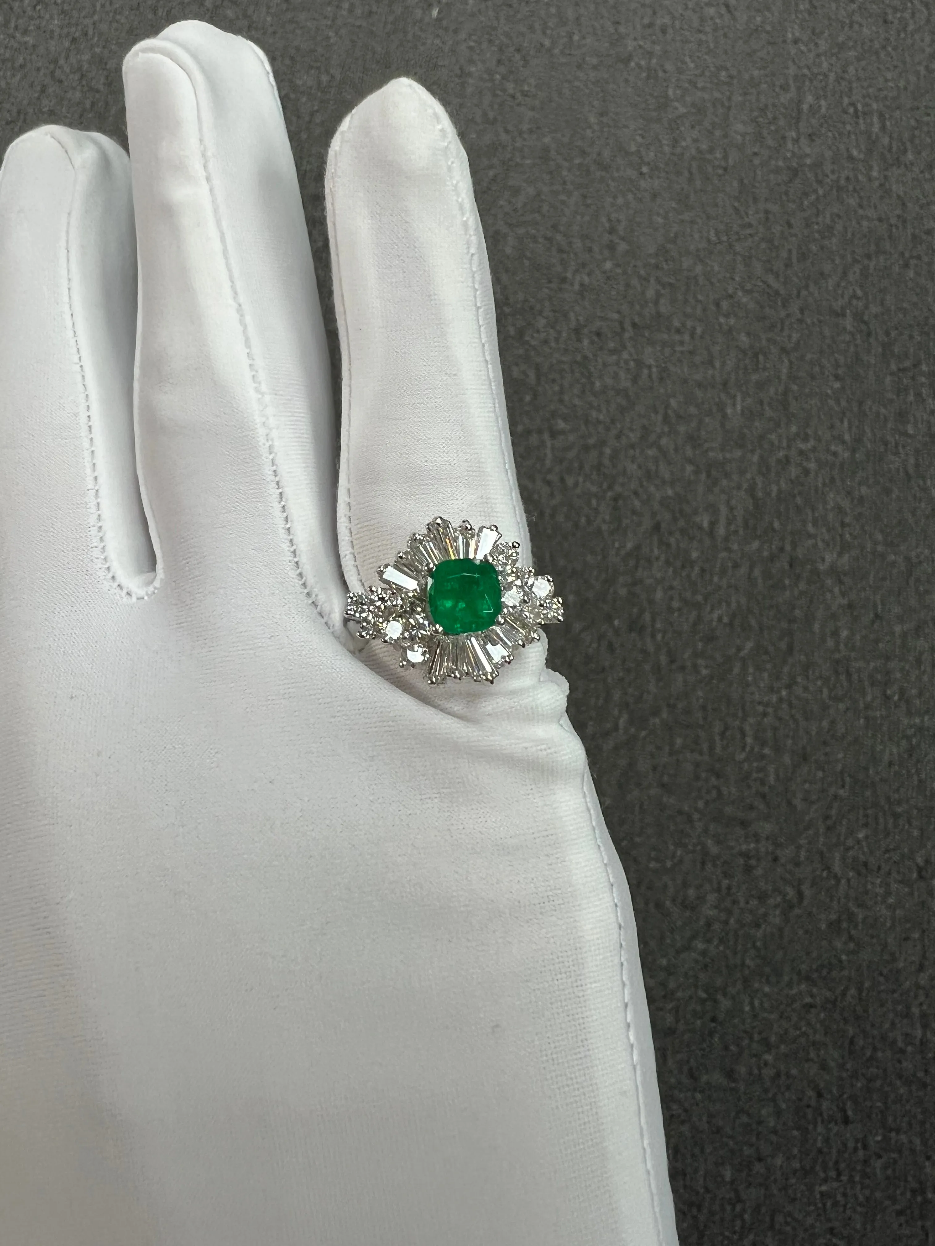 1960s Emerald Diamond White Gold Cocktail Ring