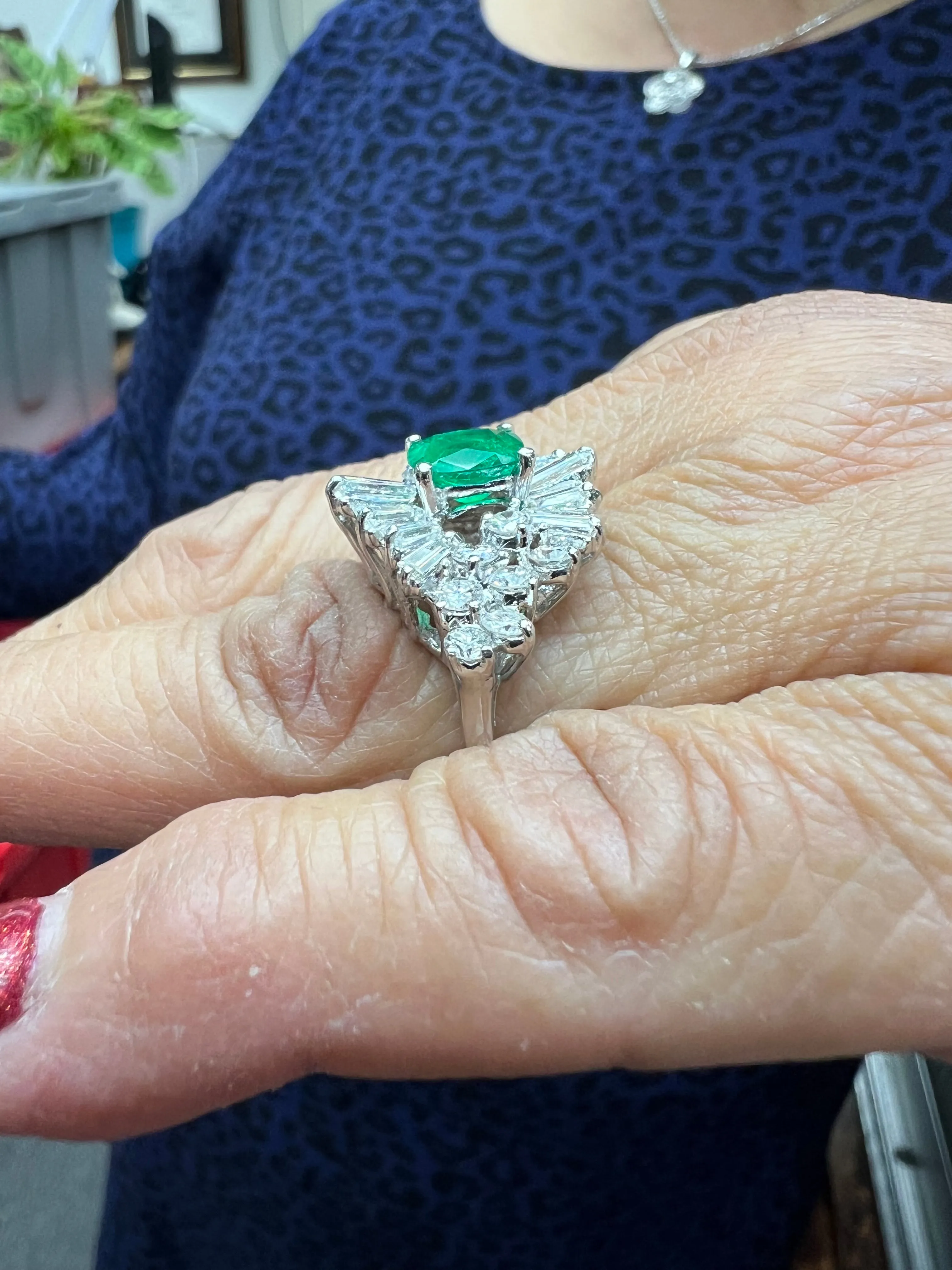 1960s Emerald Diamond White Gold Cocktail Ring