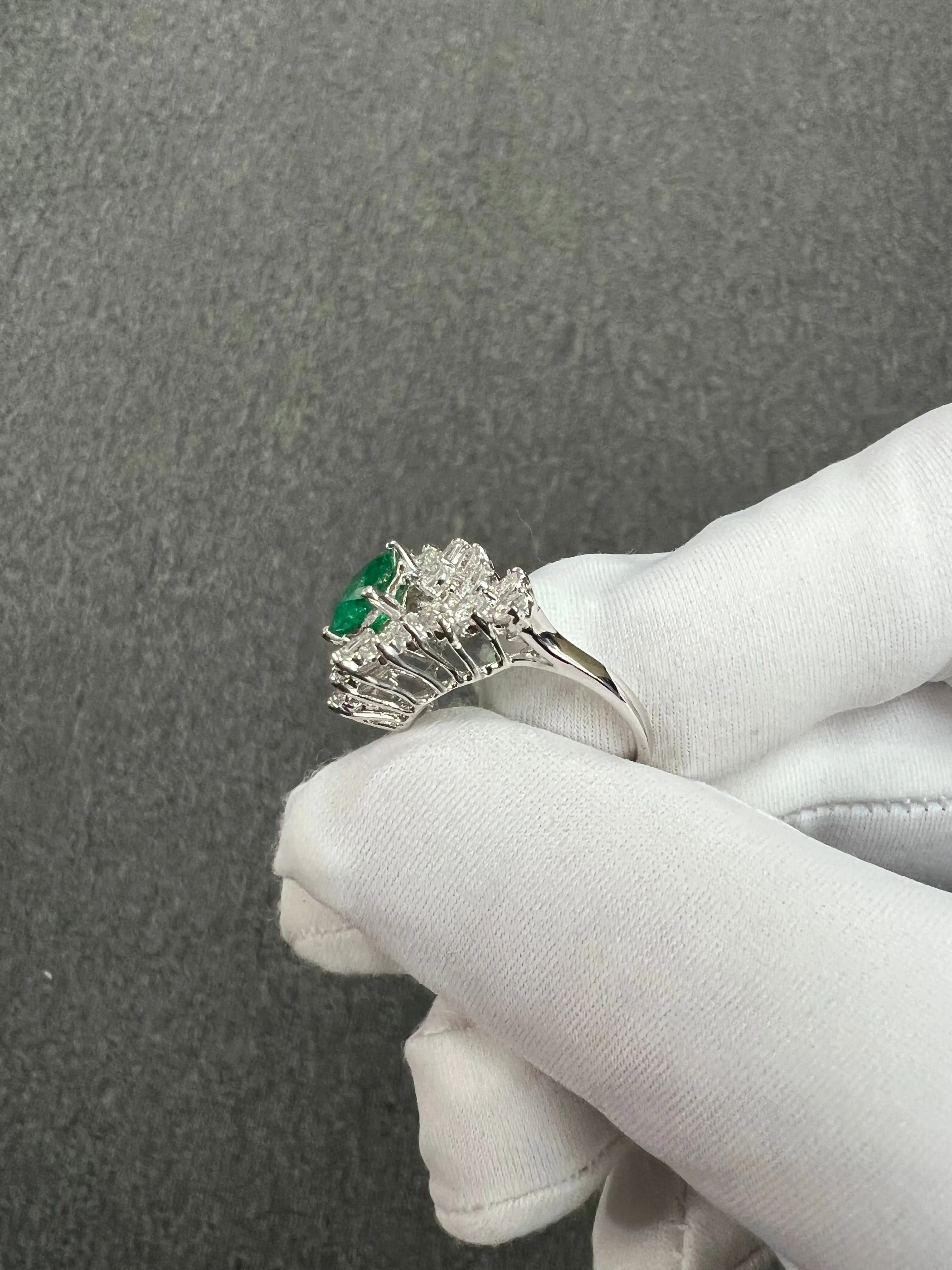 1960s Emerald Diamond White Gold Cocktail Ring