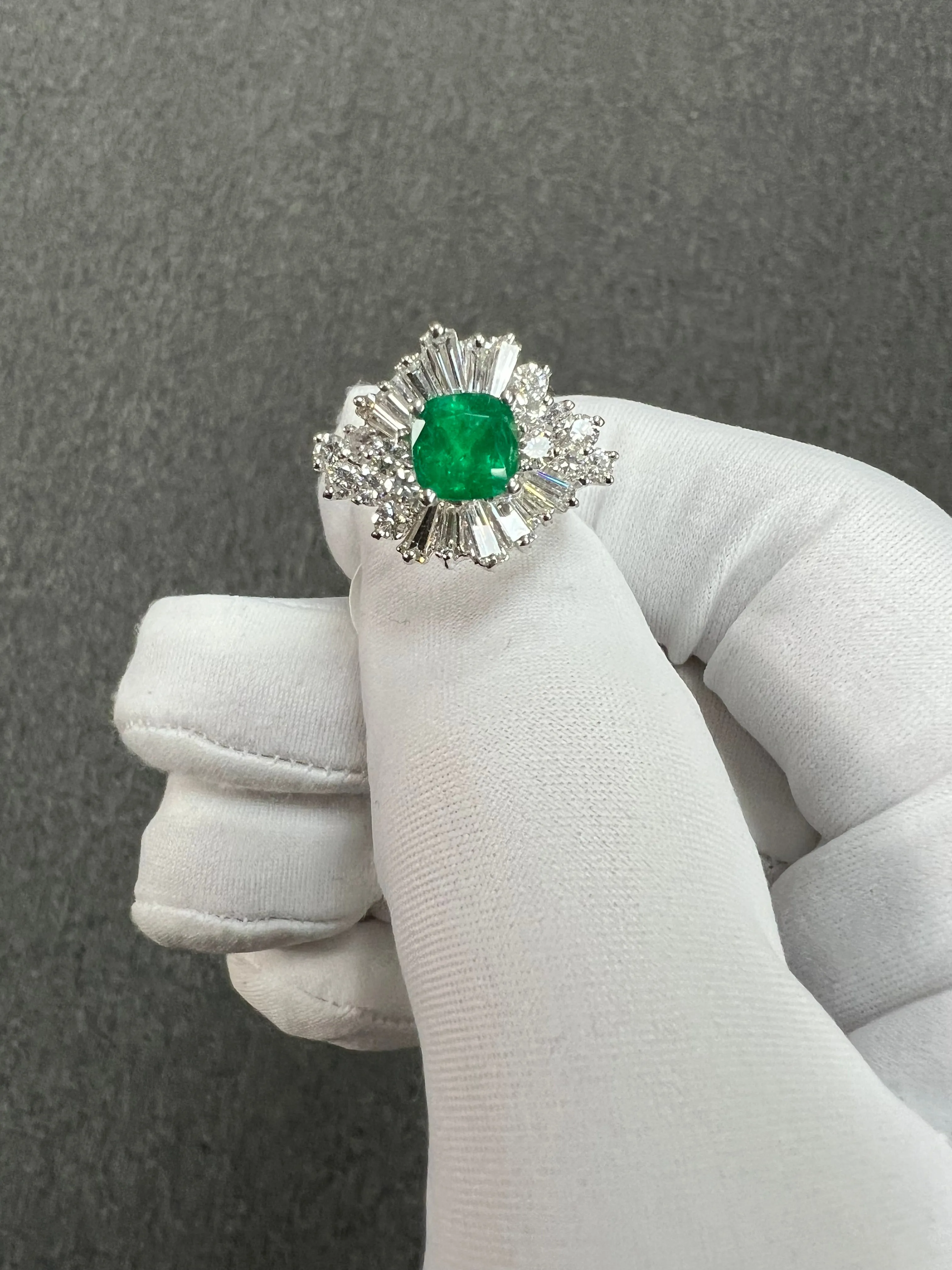 1960s Emerald Diamond White Gold Cocktail Ring
