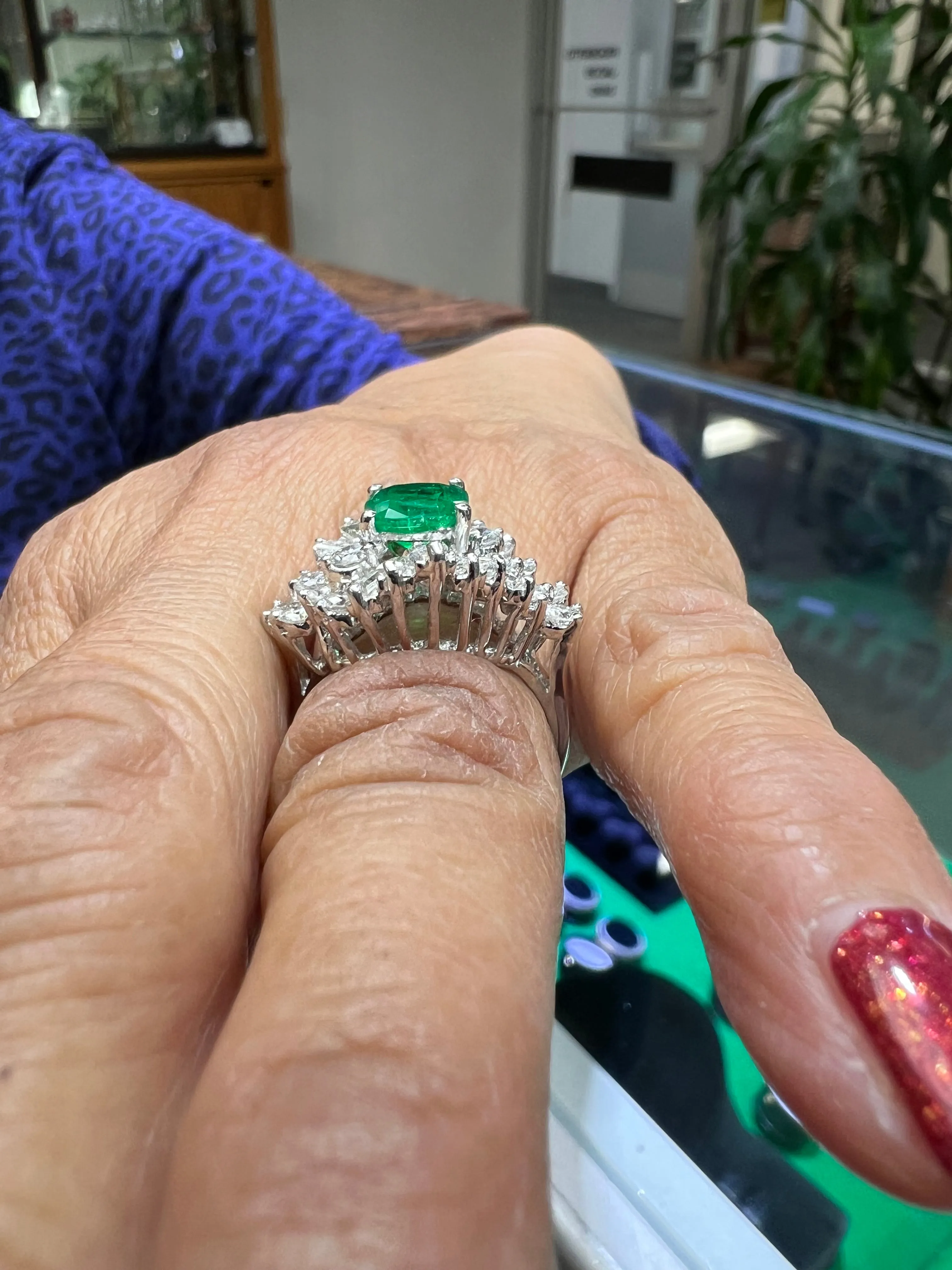 1960s Emerald Diamond White Gold Cocktail Ring