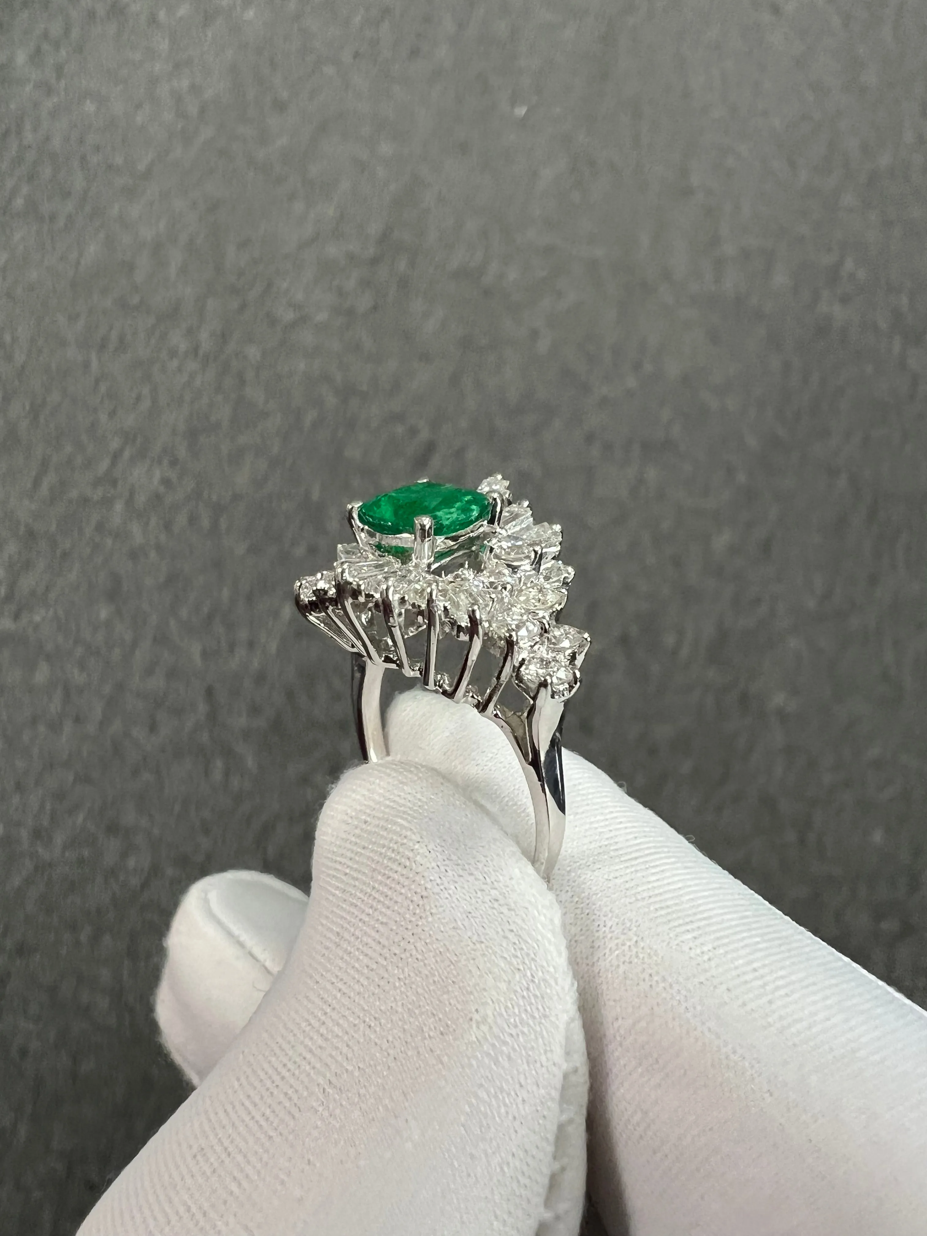 1960s Emerald Diamond White Gold Cocktail Ring