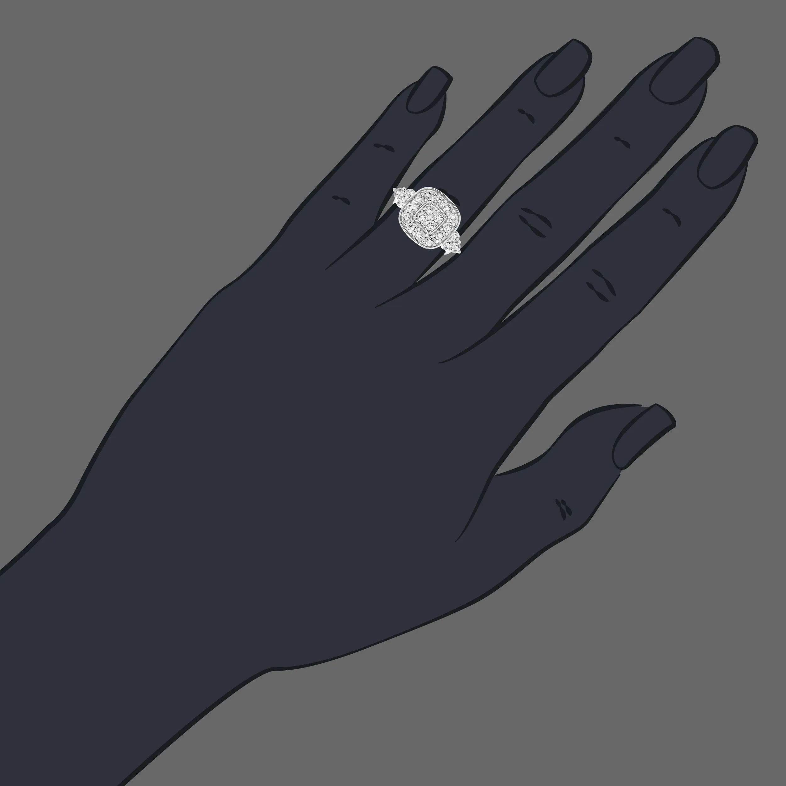 2 cttw Cushion Cluster Diamond Engagement Rings in 14K White Gold
