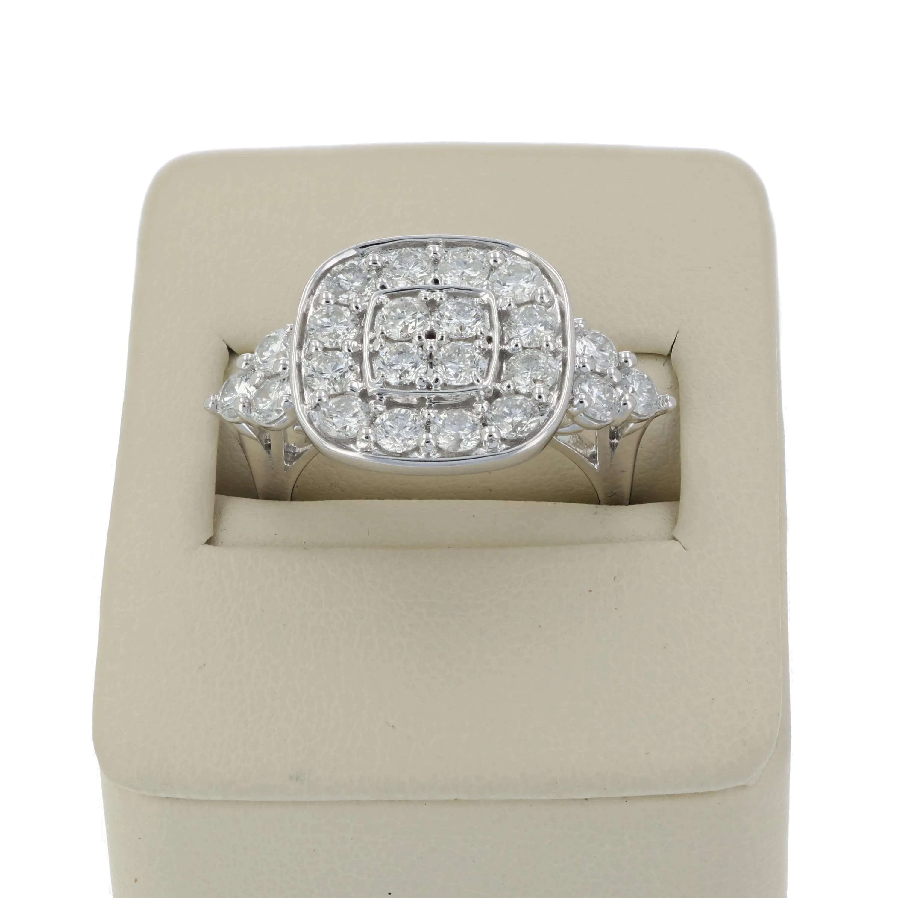 2 cttw Cushion Cluster Diamond Engagement Rings in 14K White Gold