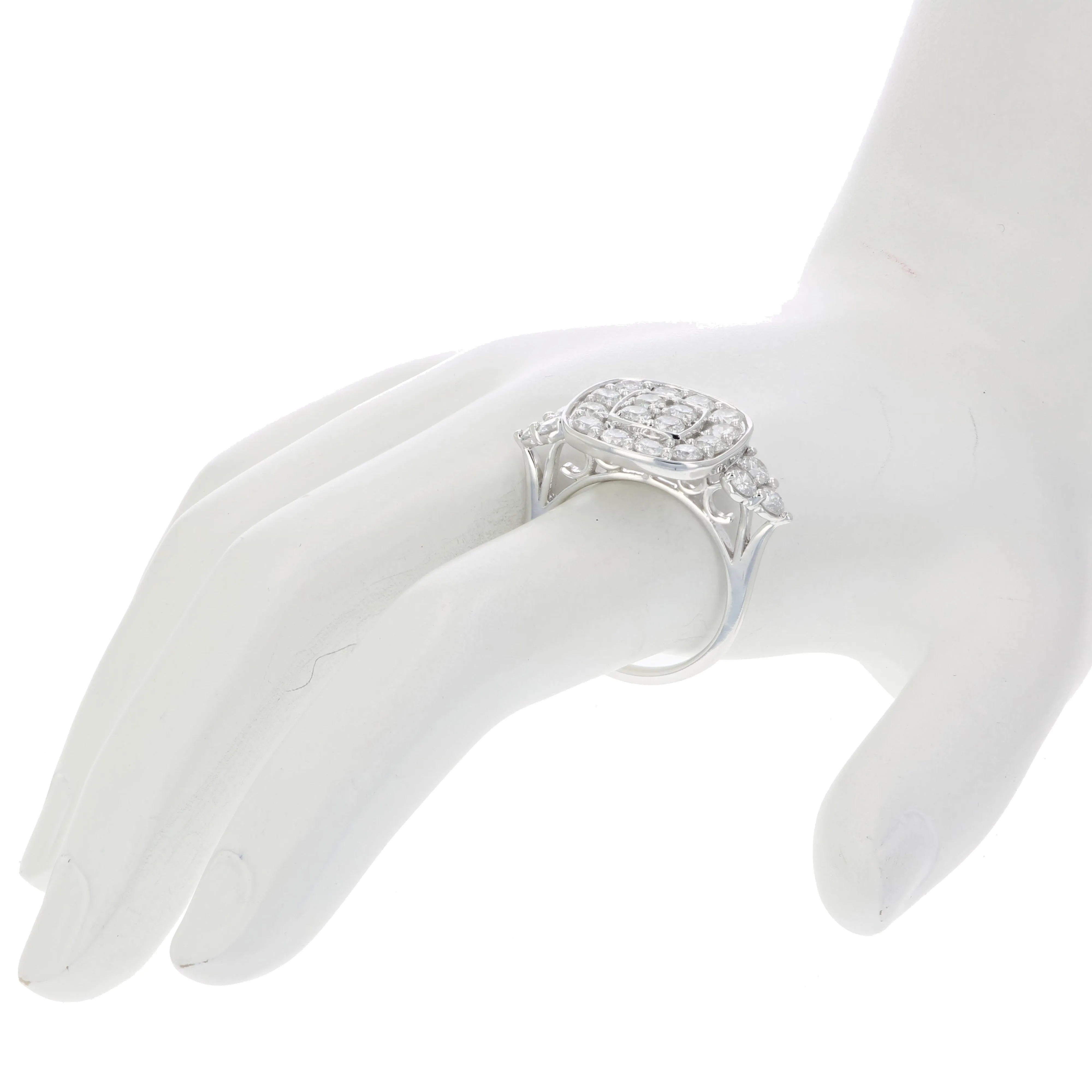 2 cttw Cushion Cluster Diamond Engagement Rings in 14K White Gold