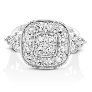 2 cttw Cushion Cluster Diamond Engagement Rings in 14K White Gold