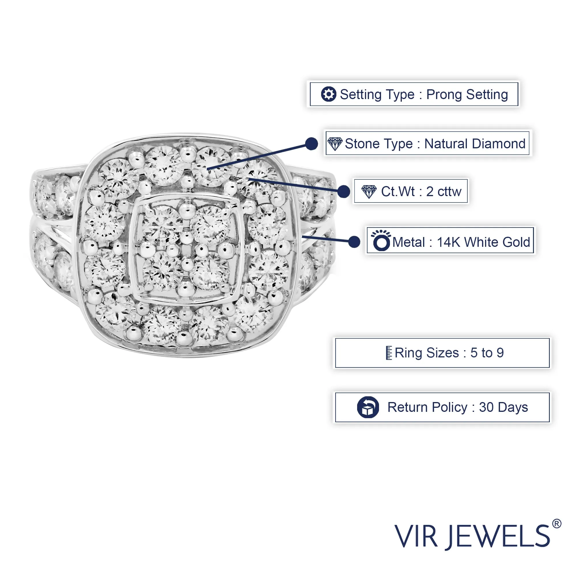2 cttw Diamond Cushion Engagement Rings in 14K White Gold