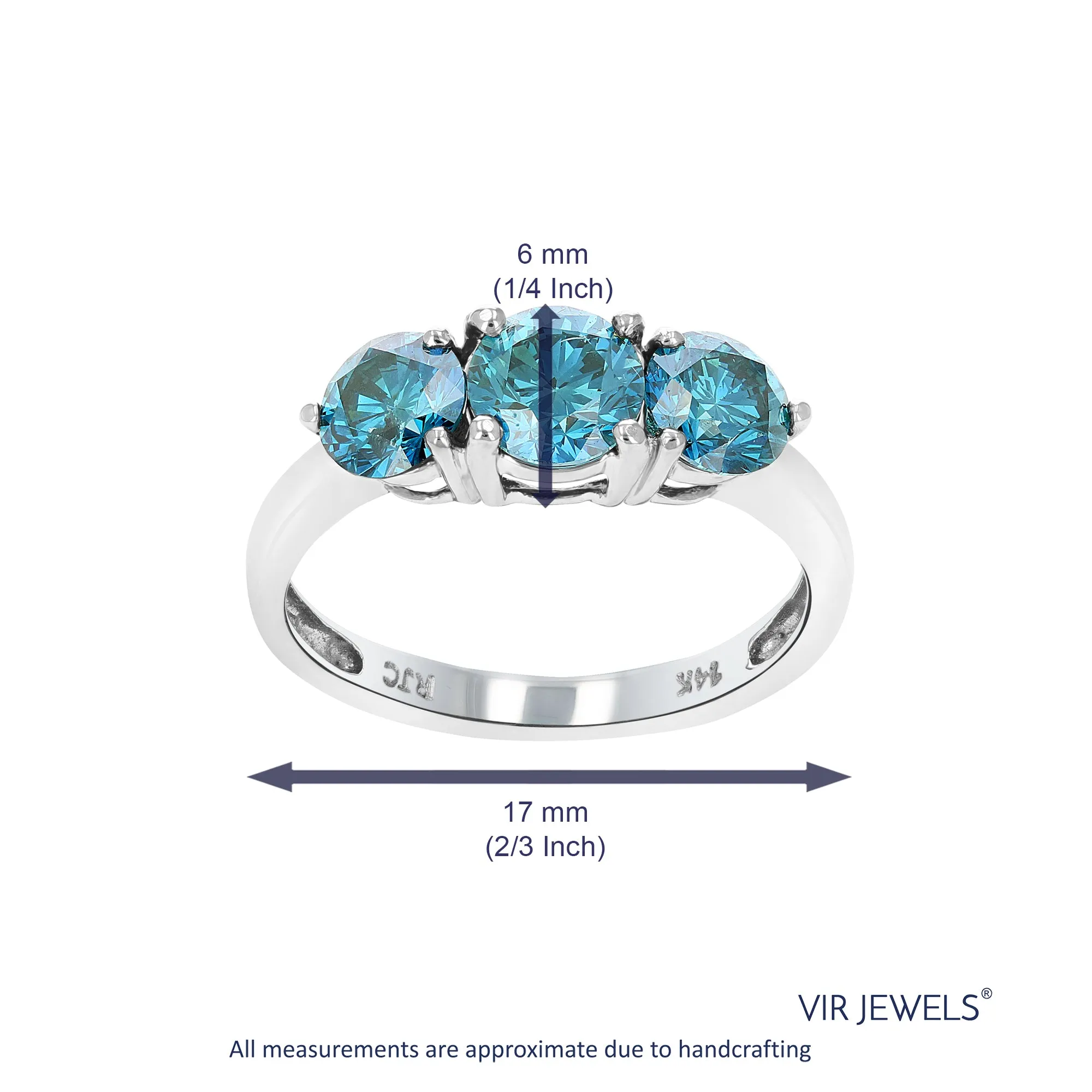2 cttw Three Blue Diamond Engagement Rings in 14K White Gold