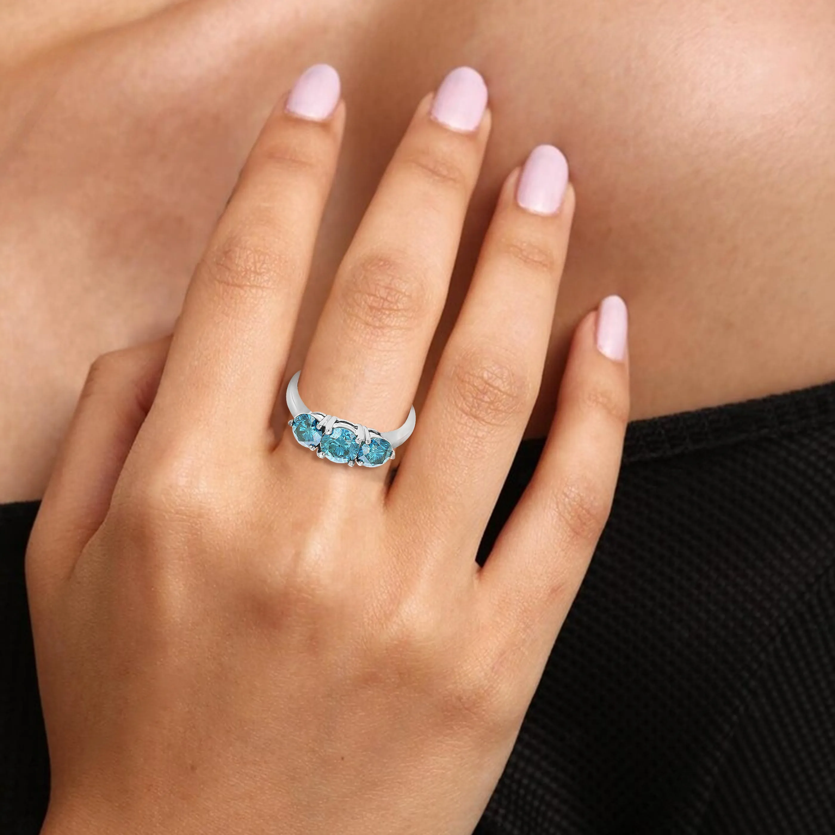 2 cttw Three Blue Diamond Engagement Rings in 14K White Gold
