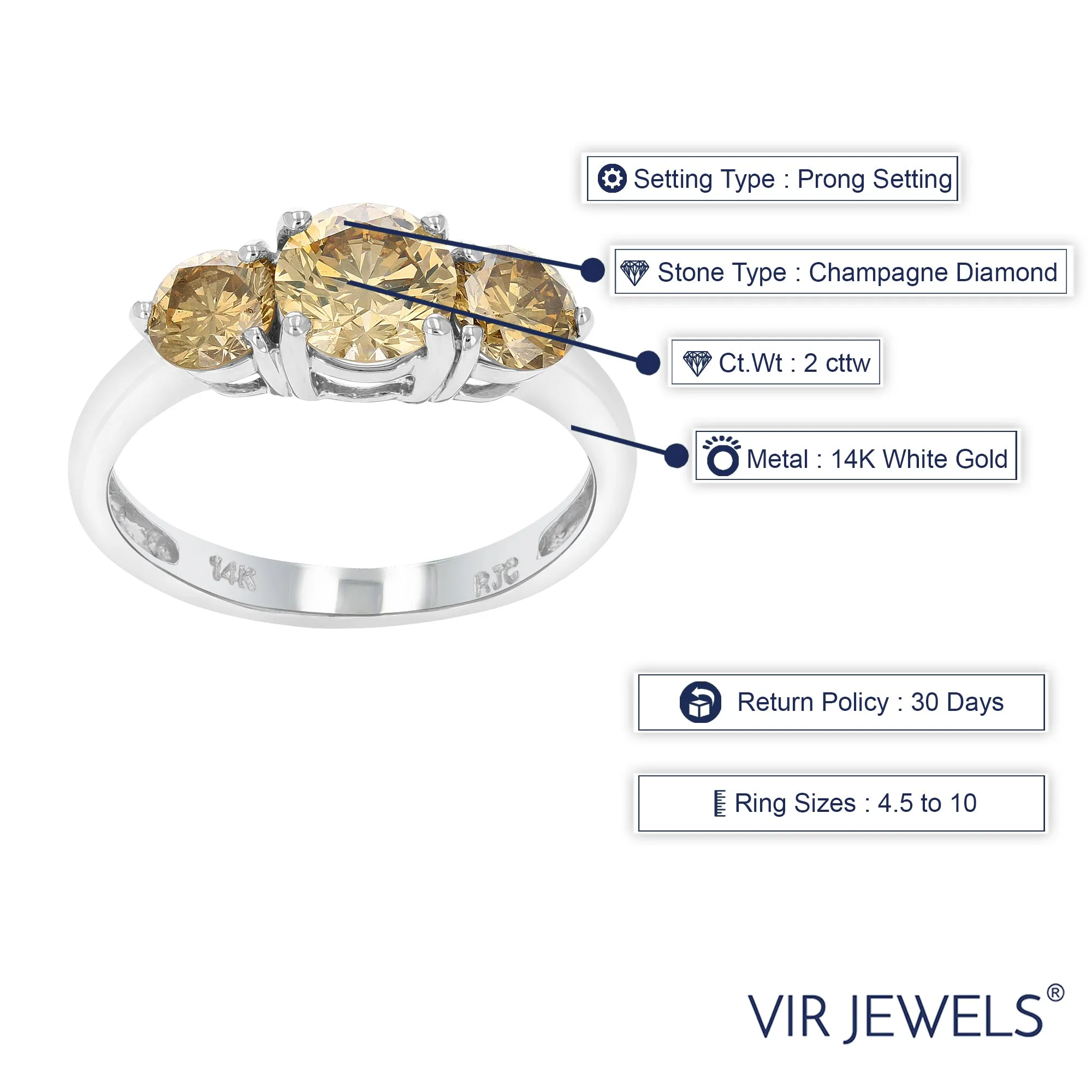 2 cttw Three Champagne Diamond Engagement Rings in 14K White Gold