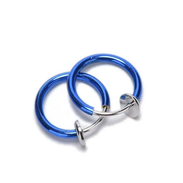 2 PCS 6 Colors Punk Goth False Hoop Earrings Clip on Nose Lip Ear Fake Piercing Rings