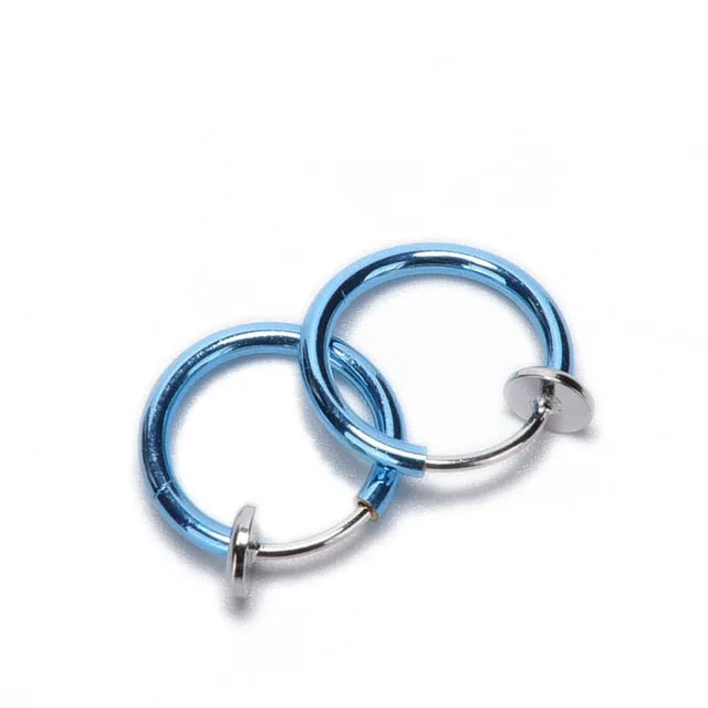 2 PCS 6 Colors Punk Goth False Hoop Earrings Clip on Nose Lip Ear Fake Piercing Rings
