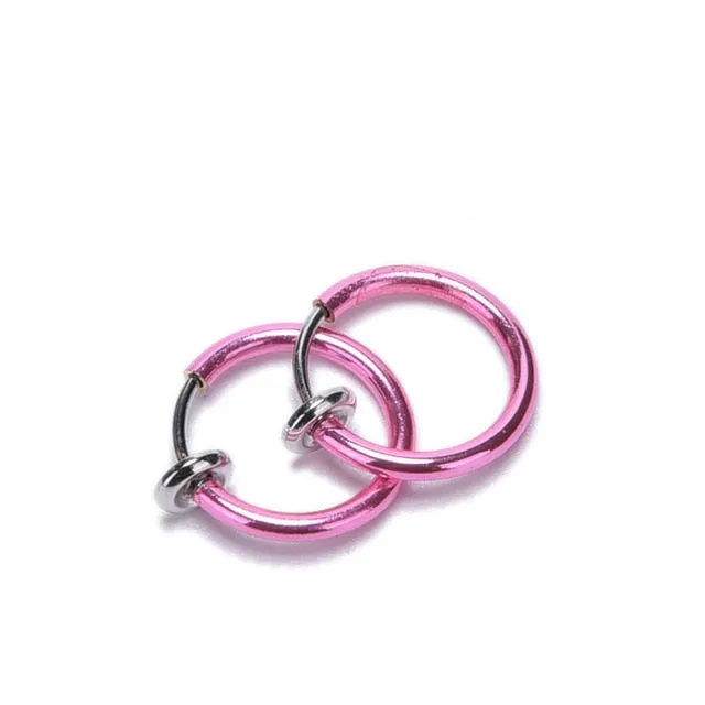 2 PCS 6 Colors Punk Goth False Hoop Earrings Clip on Nose Lip Ear Fake Piercing Rings