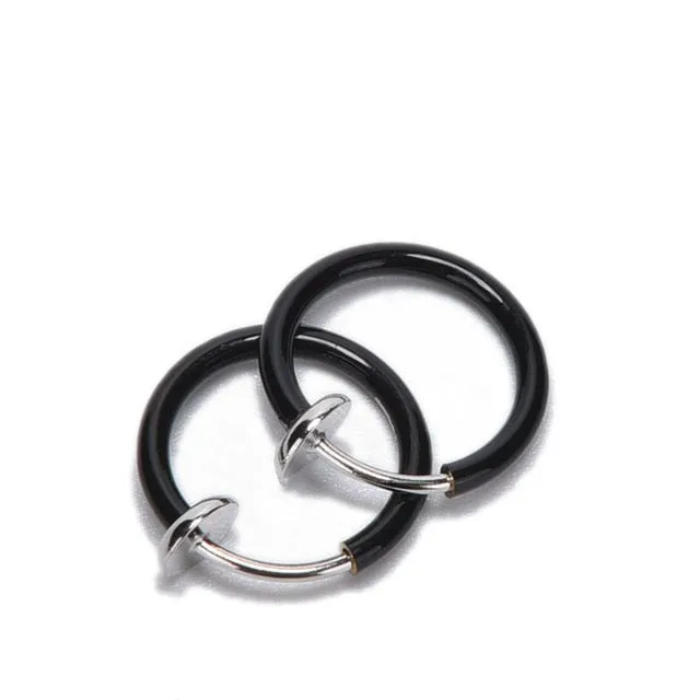 2 PCS 6 Colors Punk Goth False Hoop Earrings Clip on Nose Lip Ear Fake Piercing Rings