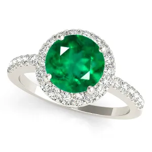 2.00 ct. Genuine Emerald Halo Ring With Side Diamonds