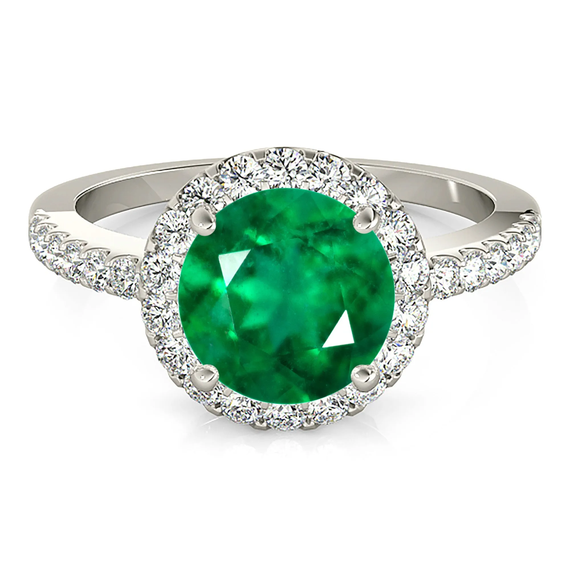 2.00 ct. Genuine Emerald Halo Ring With Side Diamonds