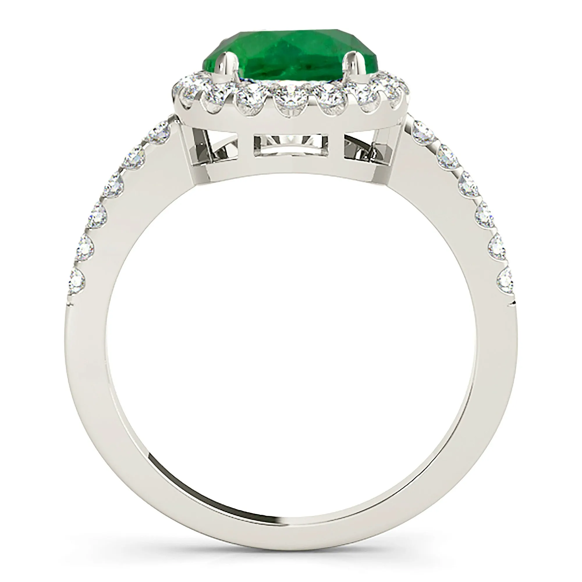 2.00 ct. Genuine Emerald Halo Ring With Side Diamonds