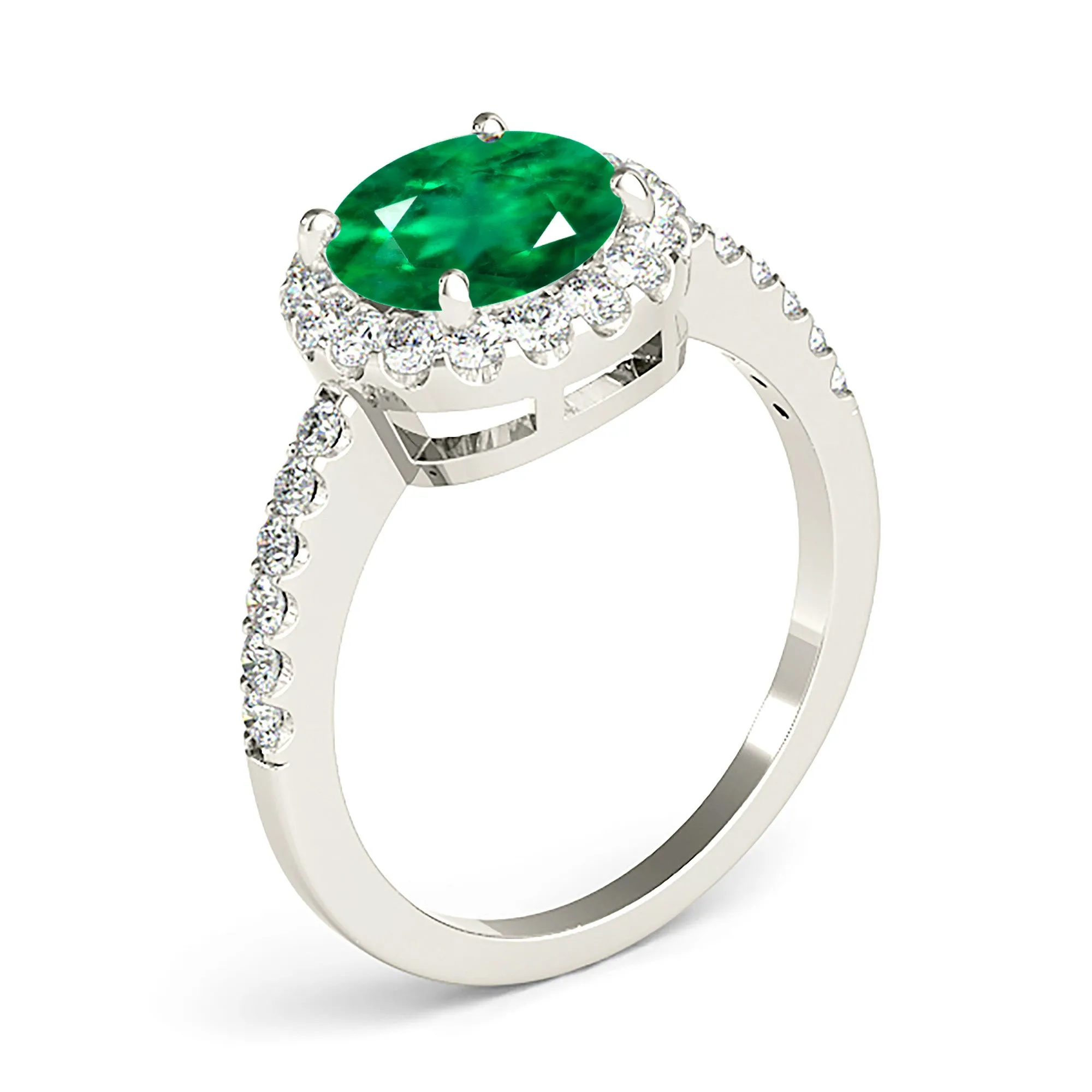 2.00 ct. Genuine Emerald Halo Ring With Side Diamonds