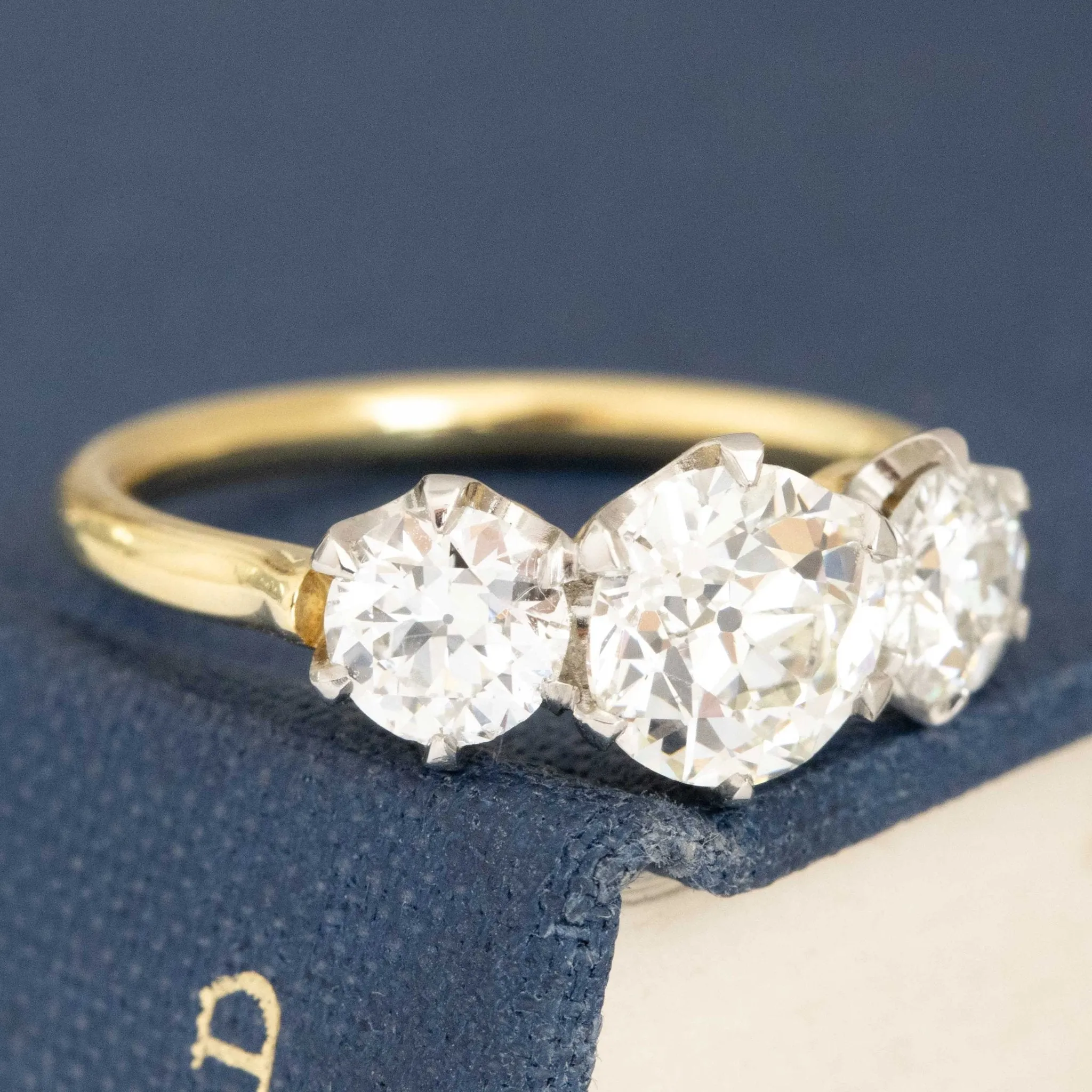 2.00ctw Old European Cut Diamond Trilogy Ring, GIA