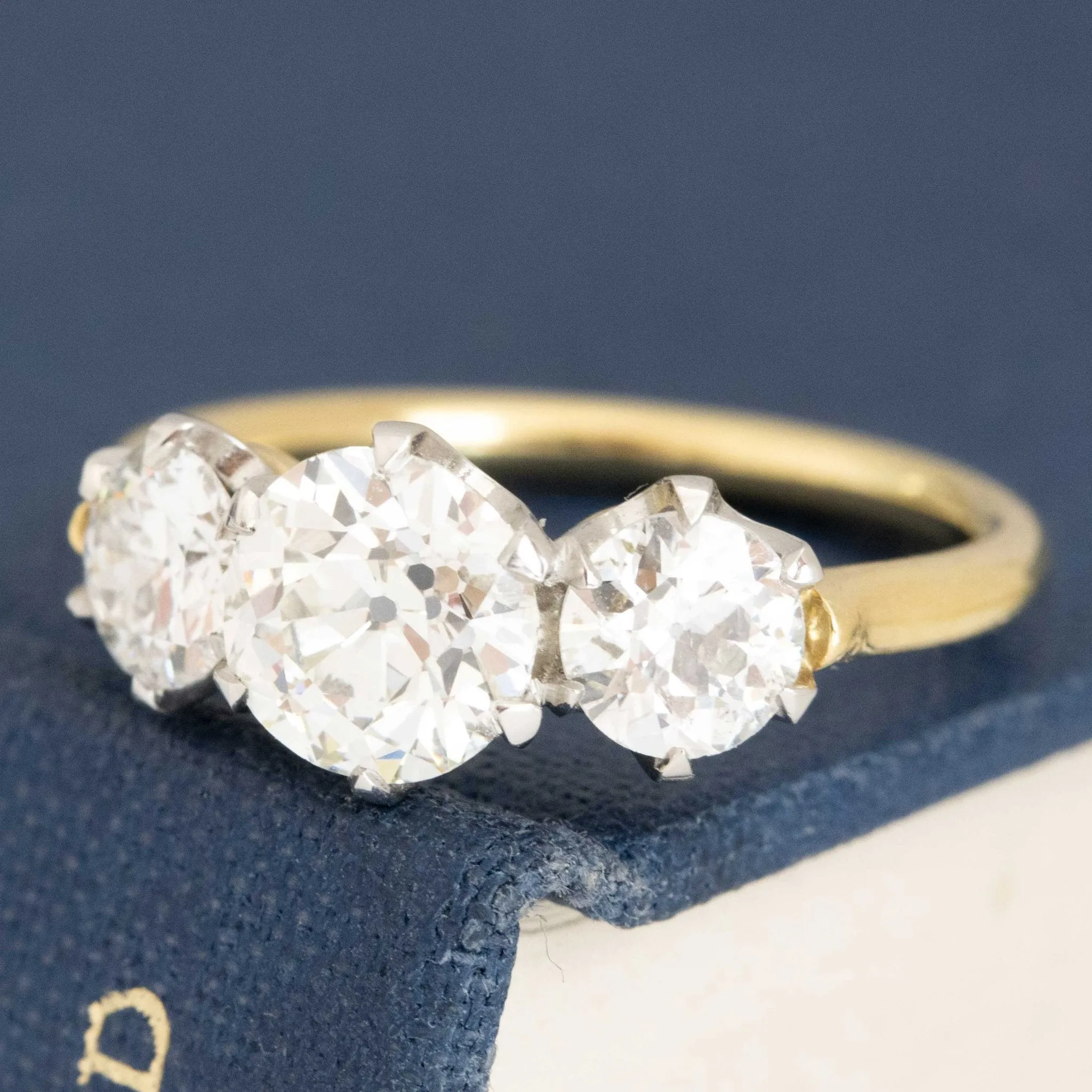 2.00ctw Old European Cut Diamond Trilogy Ring, GIA