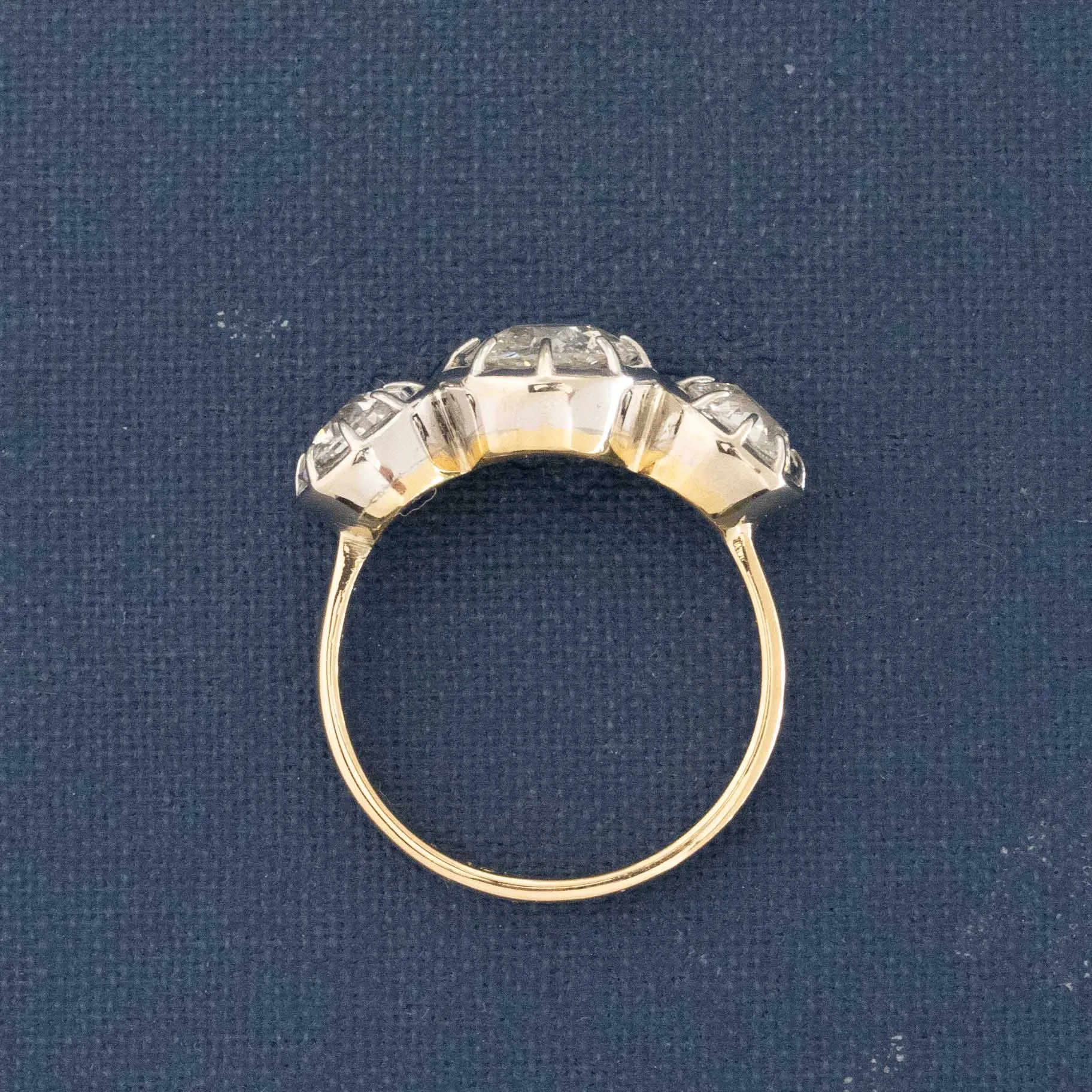 2.01ctw Old European Cut Diamond Collet Trilogy Ring