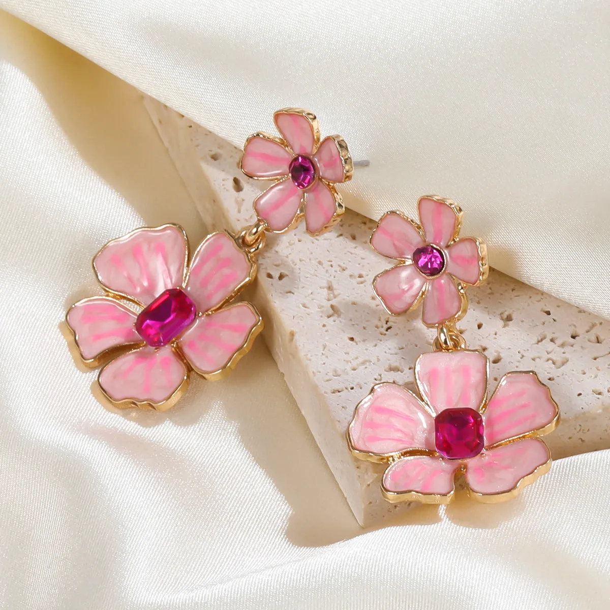 2023Enamel Earrings Flower Eardrops Female European and American High Profile Fashion Alloy Ear Rings Cross-Border Wholesaleearring