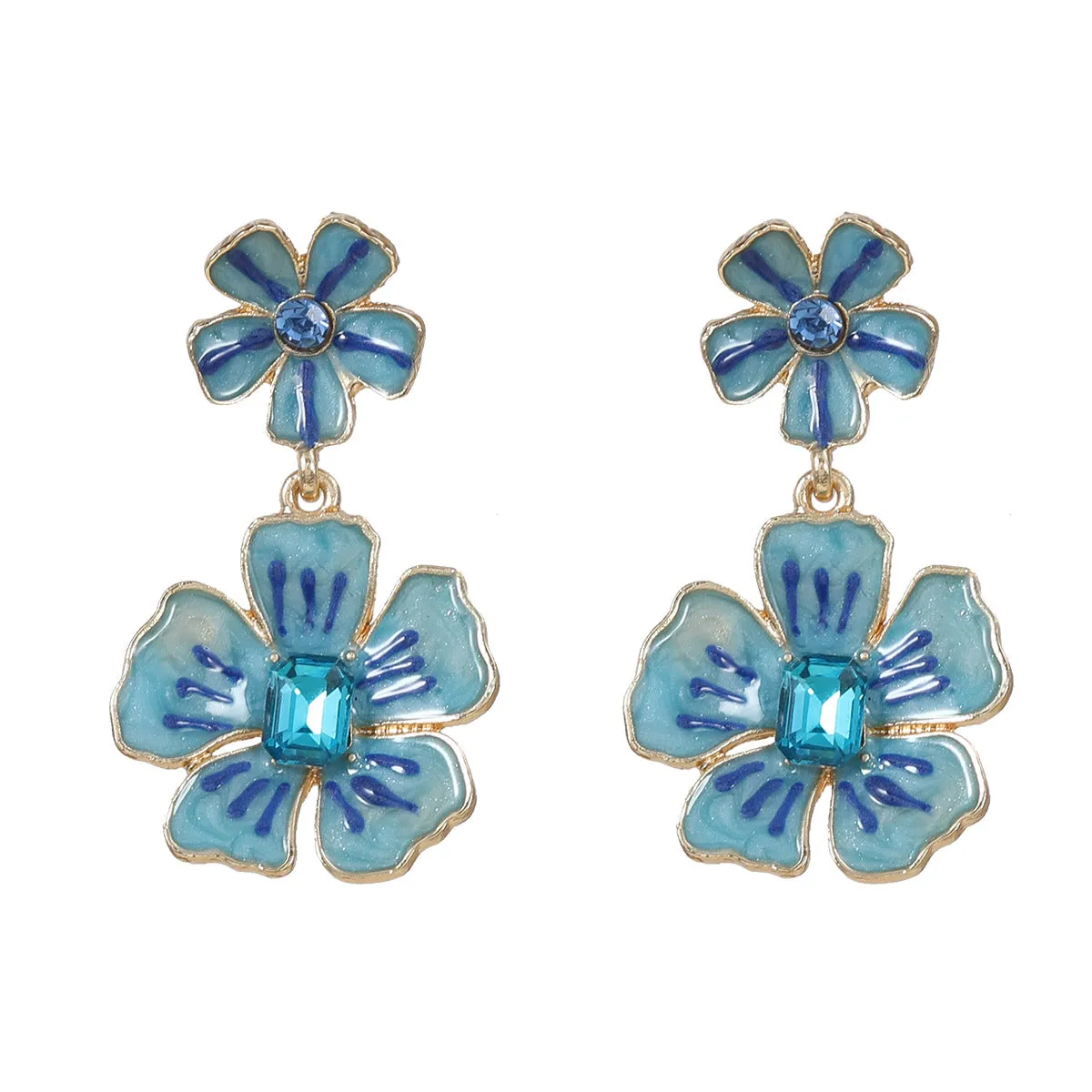 2023Enamel Earrings Flower Eardrops Female European and American High Profile Fashion Alloy Ear Rings Cross-Border Wholesaleearring
