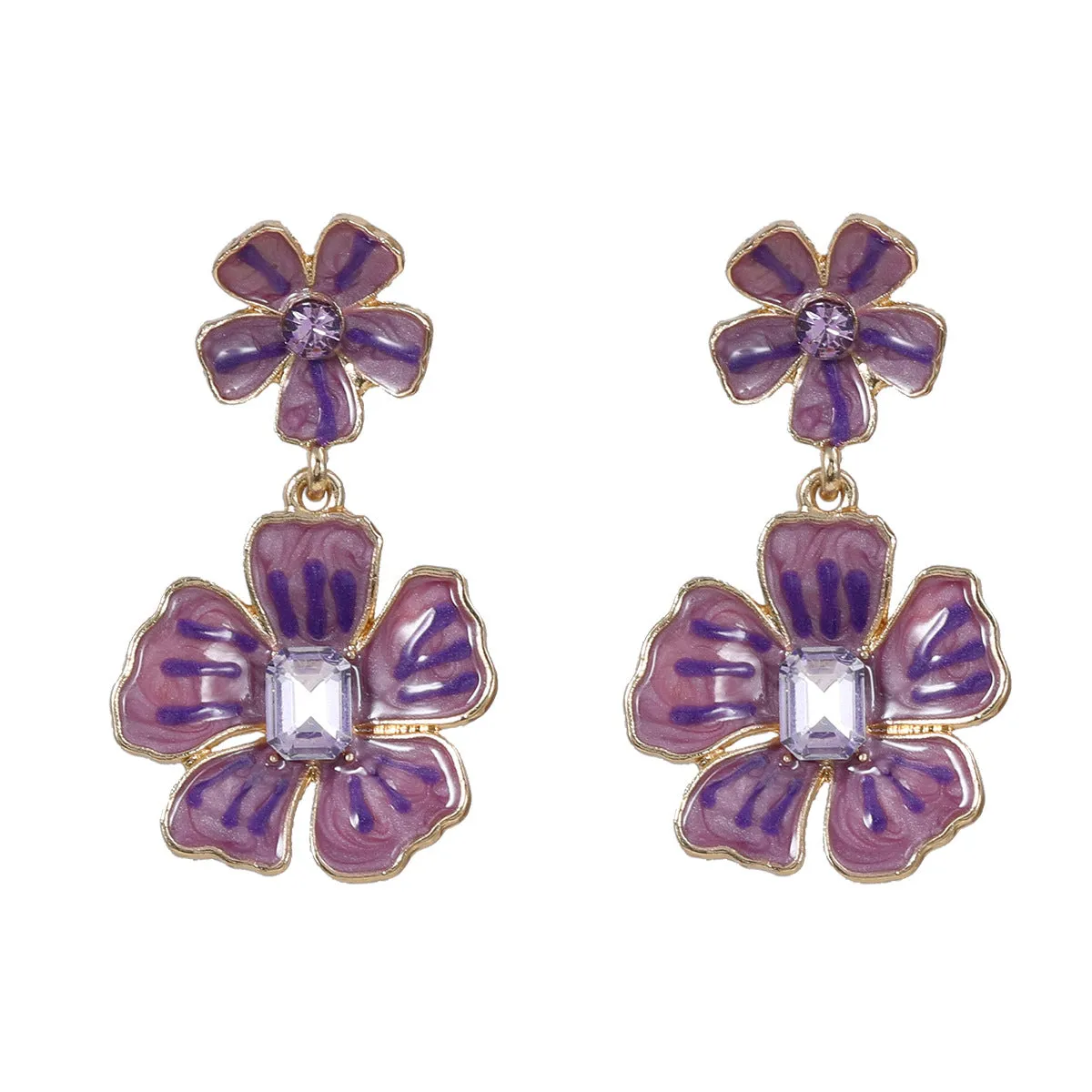 2023Enamel Earrings Flower Eardrops Female European and American High Profile Fashion Alloy Ear Rings Cross-Border Wholesaleearring
