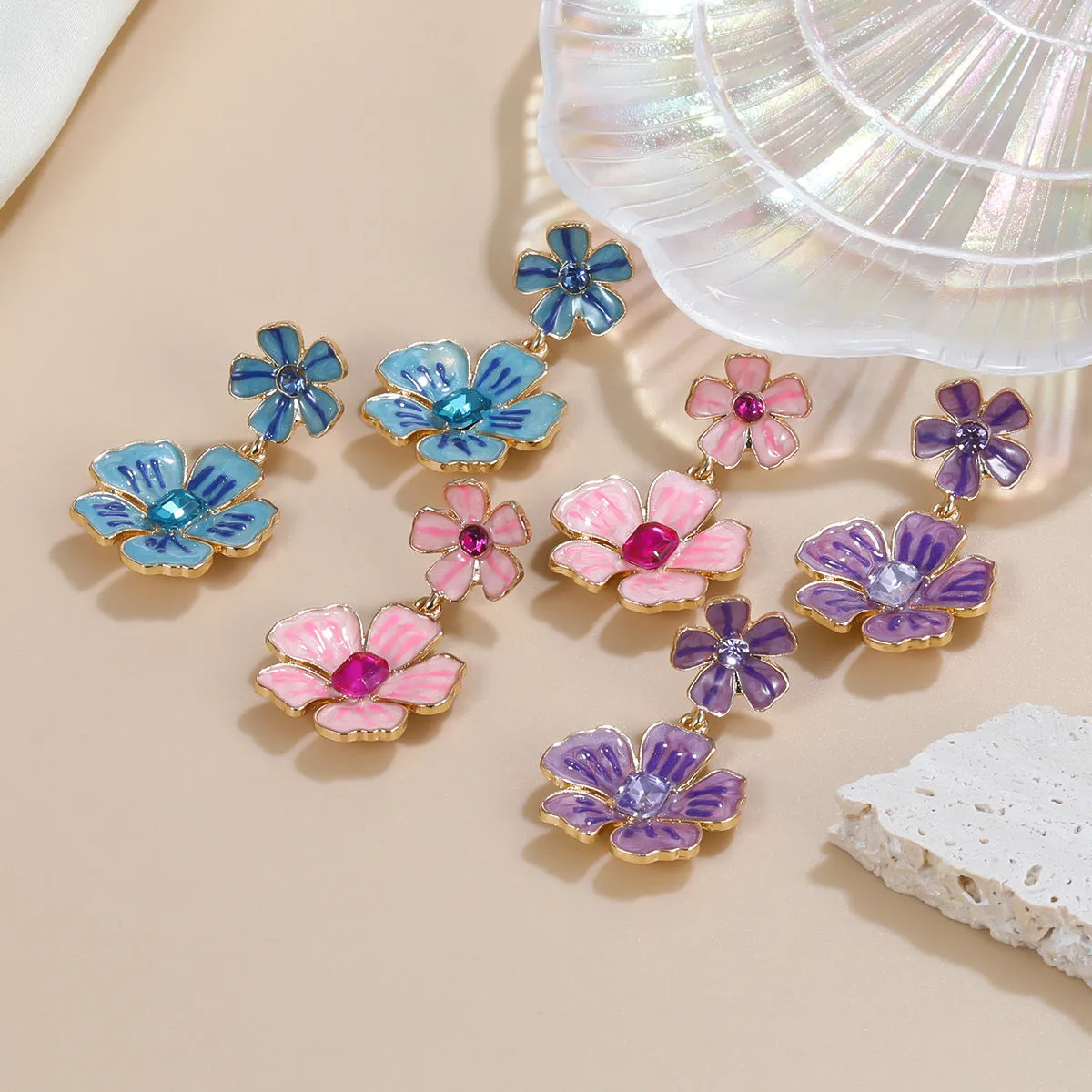 2023Enamel Earrings Flower Eardrops Female European and American High Profile Fashion Alloy Ear Rings Cross-Border Wholesaleearring